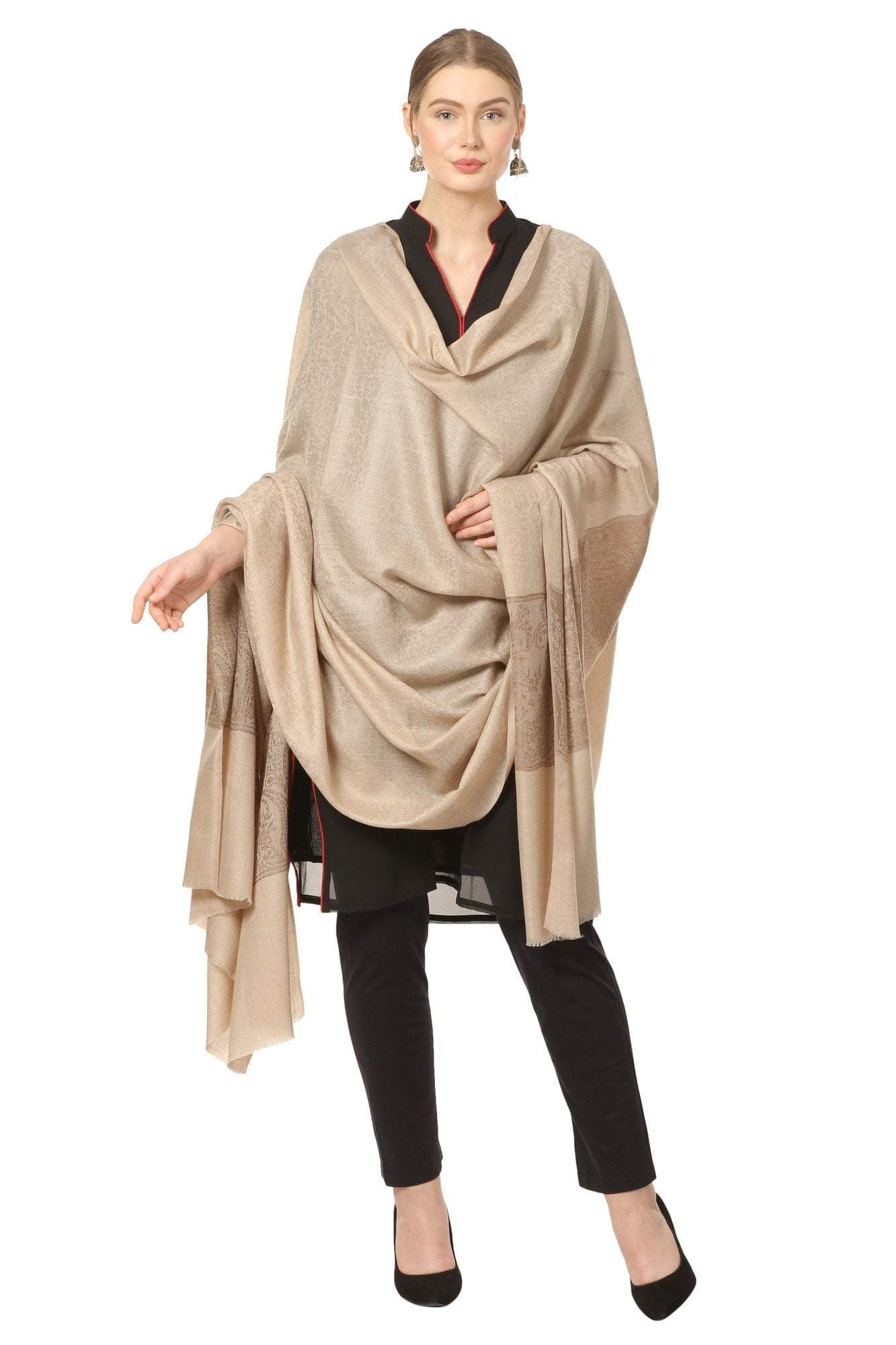 Pashtush India 100x200 Pashtush Womens Woven Extra Fine Wool Pashmina Shawl with Paiseley Weave