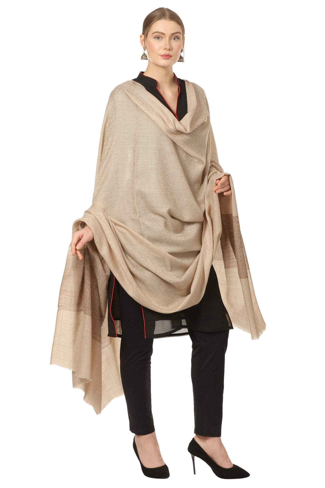 Pashtush India 100x200 Pashtush Womens Woven Extra Fine Wool Pashmina Shawl with Paiseley Weave