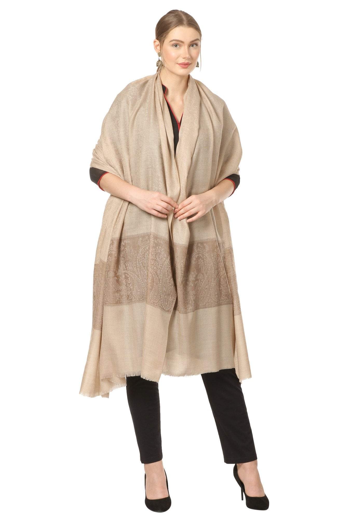 Pashtush India 100x200 Pashtush Womens Woven Extra Fine Wool Pashmina Shawl with Paiseley Weave