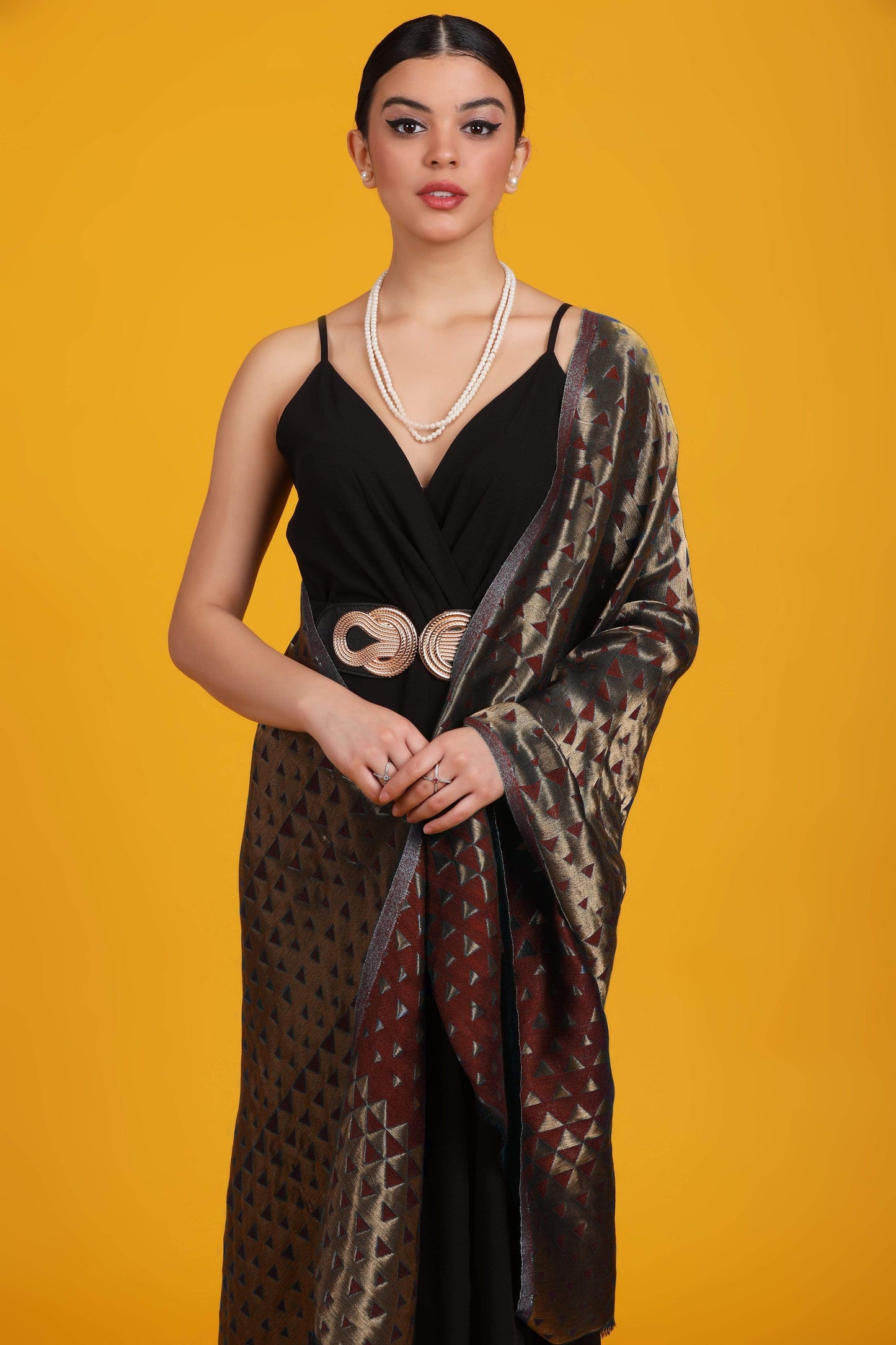 Pashtush Shawl Store Stole Pashtush Womens Zari Weave Stole, Scarf, Red