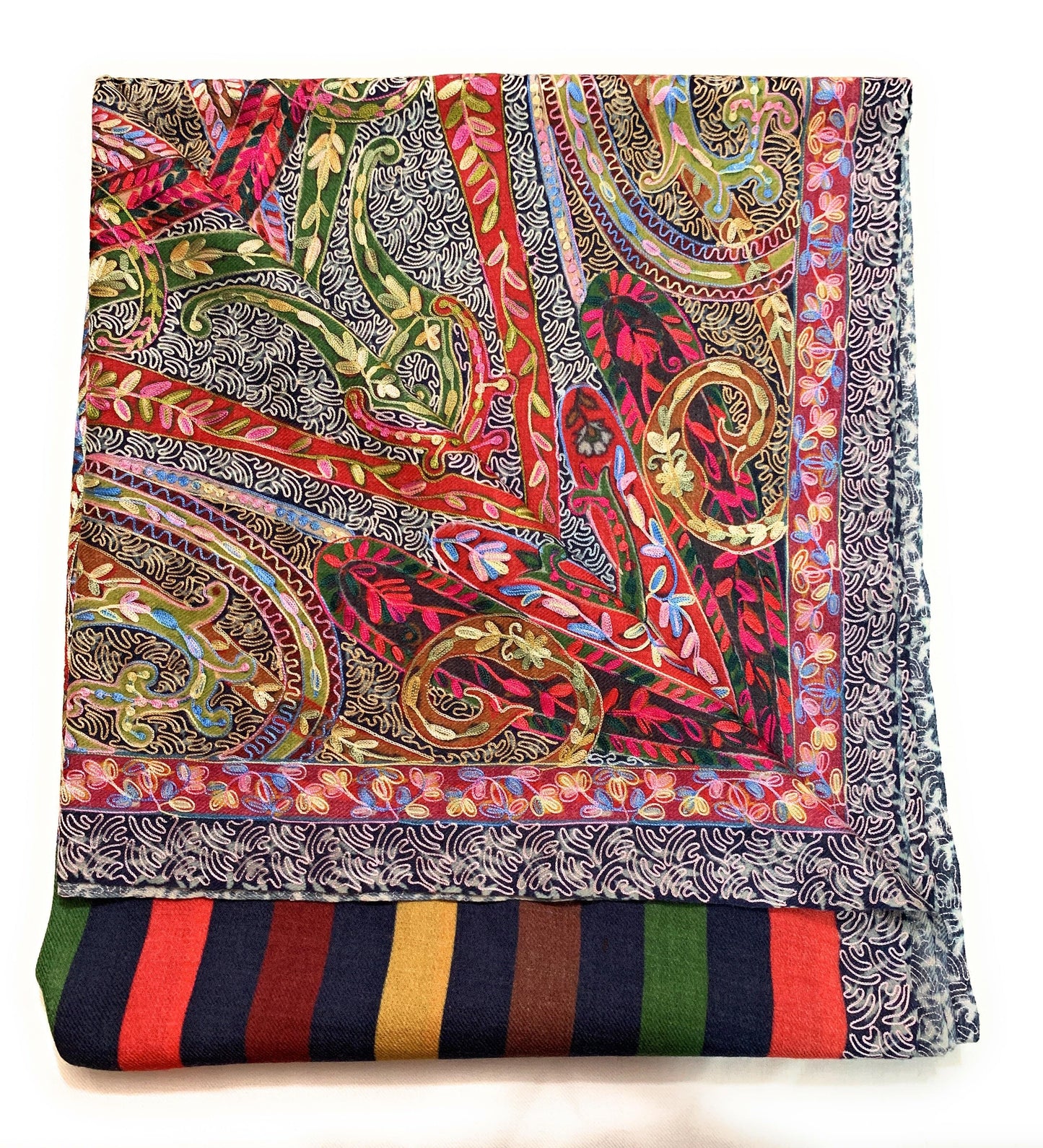 Pashtush India Stole Pashtush Woolen Kalamkaari Shawl Hand Embroidered Hand Painted