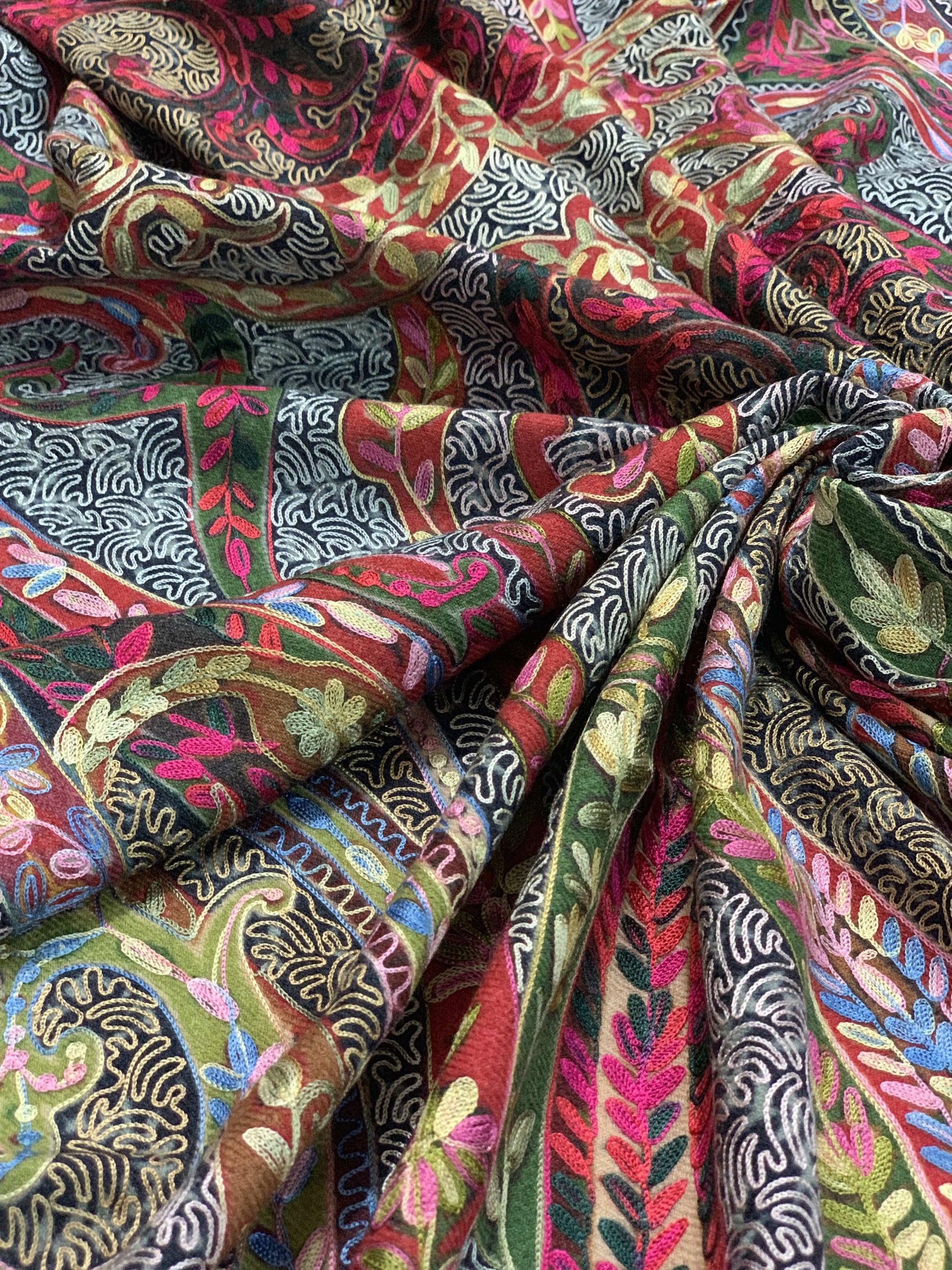 Pashtush India Stole Pashtush Woolen Kalamkaari Shawl Hand Embroidered Hand Painted