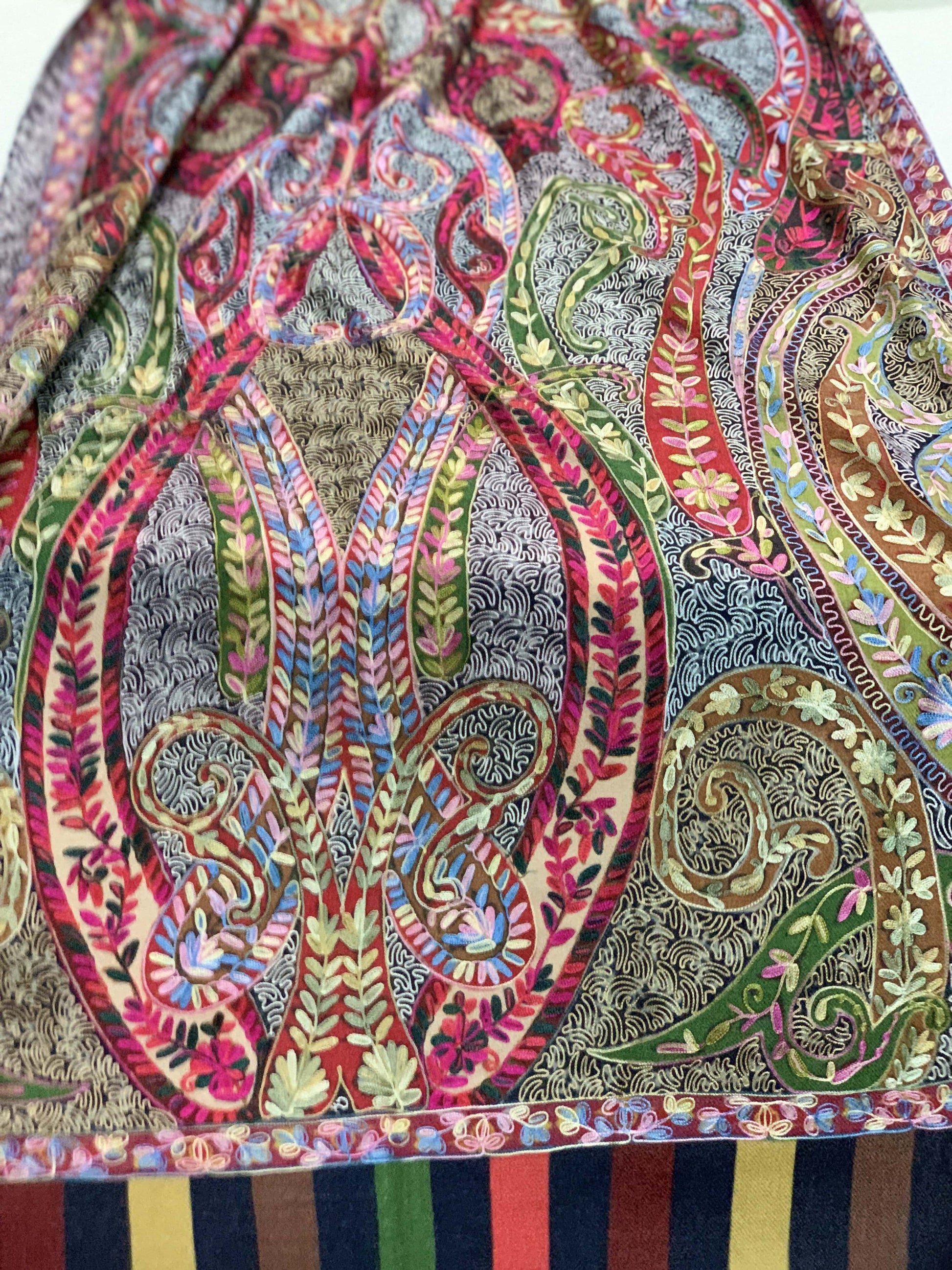 Pashtush India Stole Pashtush Woolen Kalamkaari Shawl Hand Embroidered Hand Painted