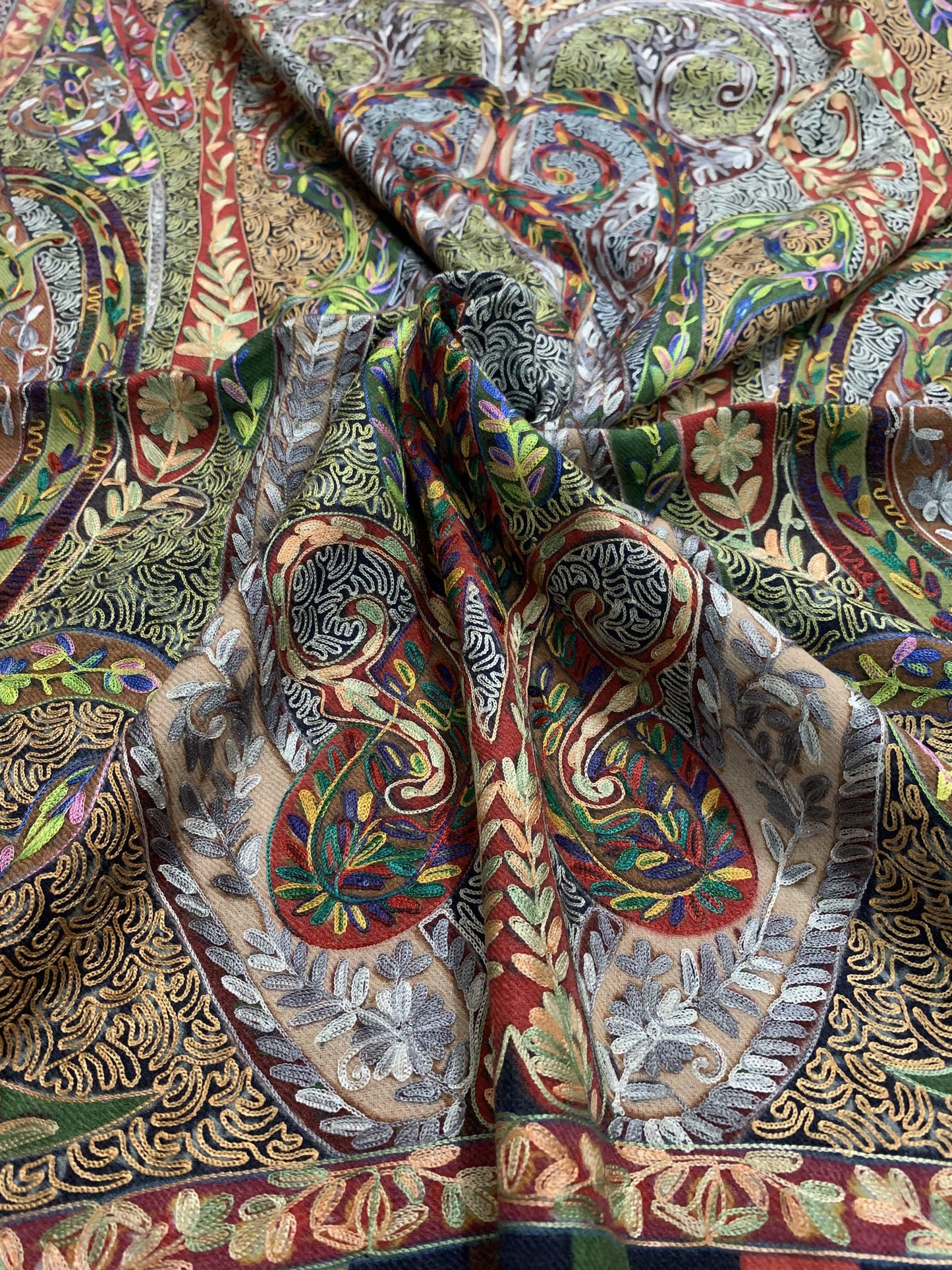 Pashtush India Stole Pashtush Woolen Kalamkaari Shawl Hand Embroidered Hand Painted