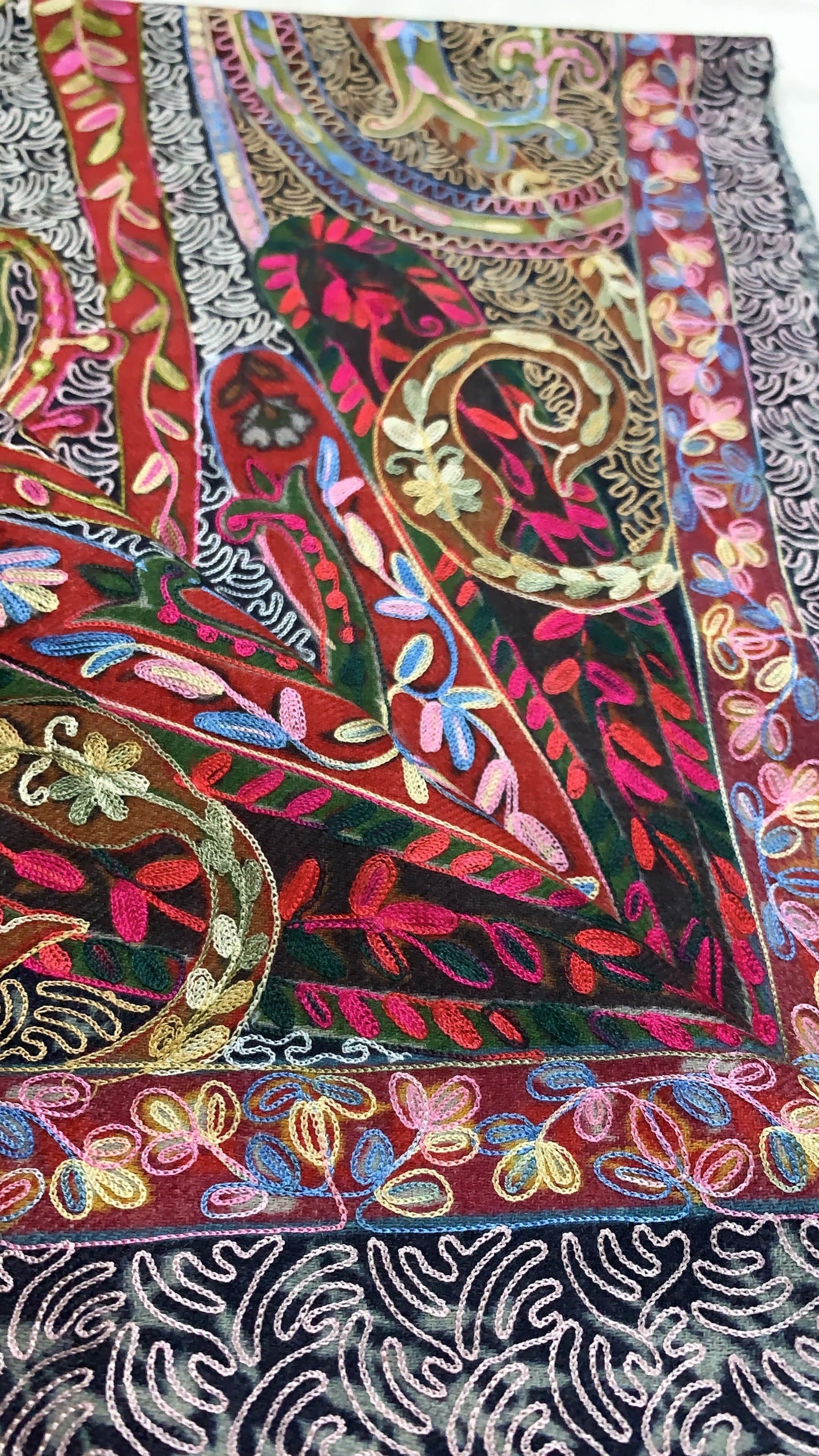 Pashtush India Stole Pashtush Woolen Kalamkaari Shawl Hand Embroidered Hand Painted