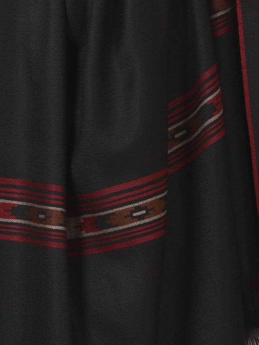 Pashtush India 100x200 Pashtush Woven Kullu Design Mens full size Shawl in extra fine wool - Black