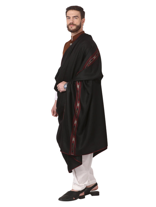 Pashtush India 100x200 Pashtush Woven Kullu Design Mens full size Shawl in extra fine wool -Black