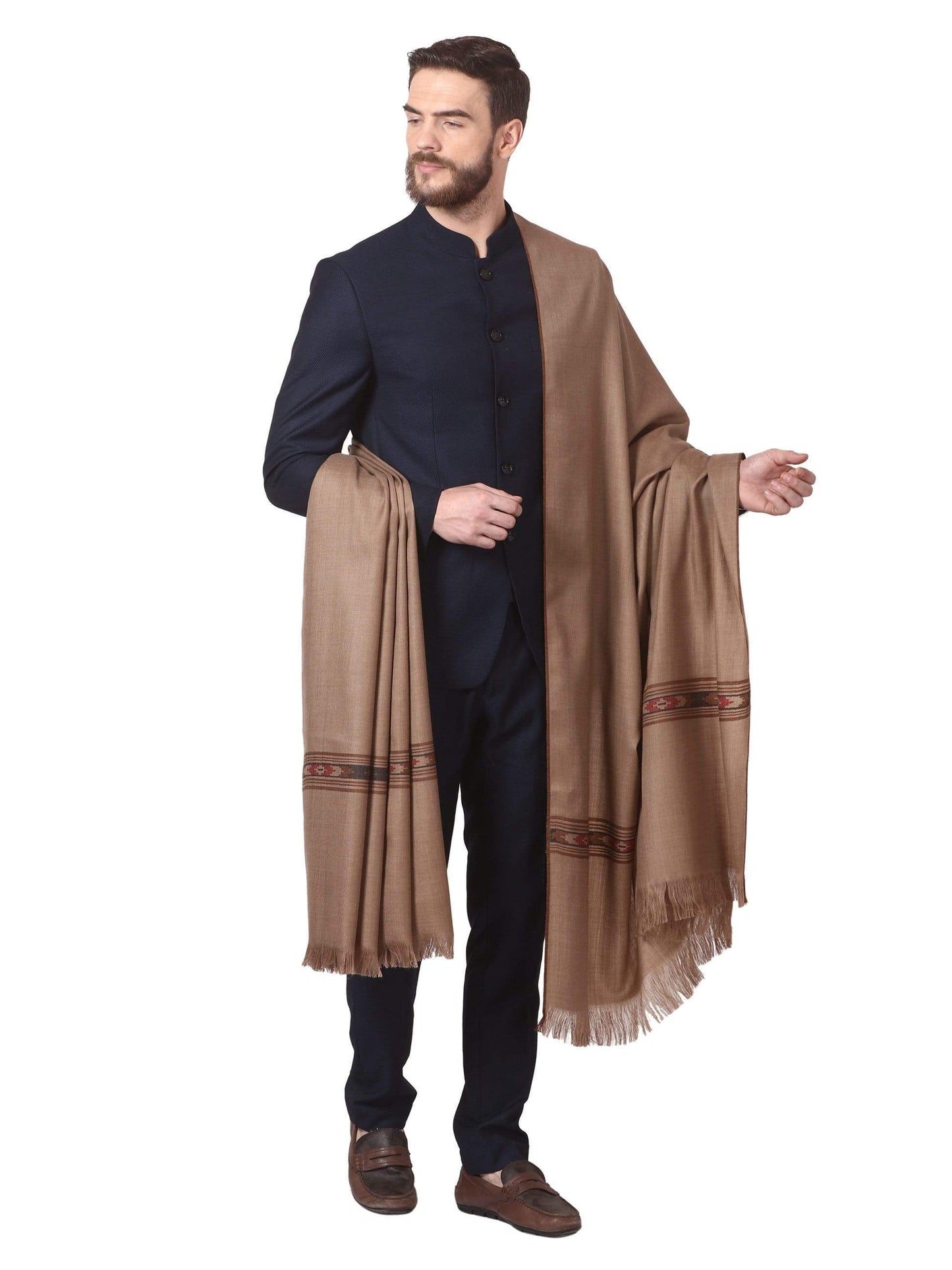 Pashtush India 127x254 Pashtush Woven Kullu Design Mens Shawl (lambs Wool)