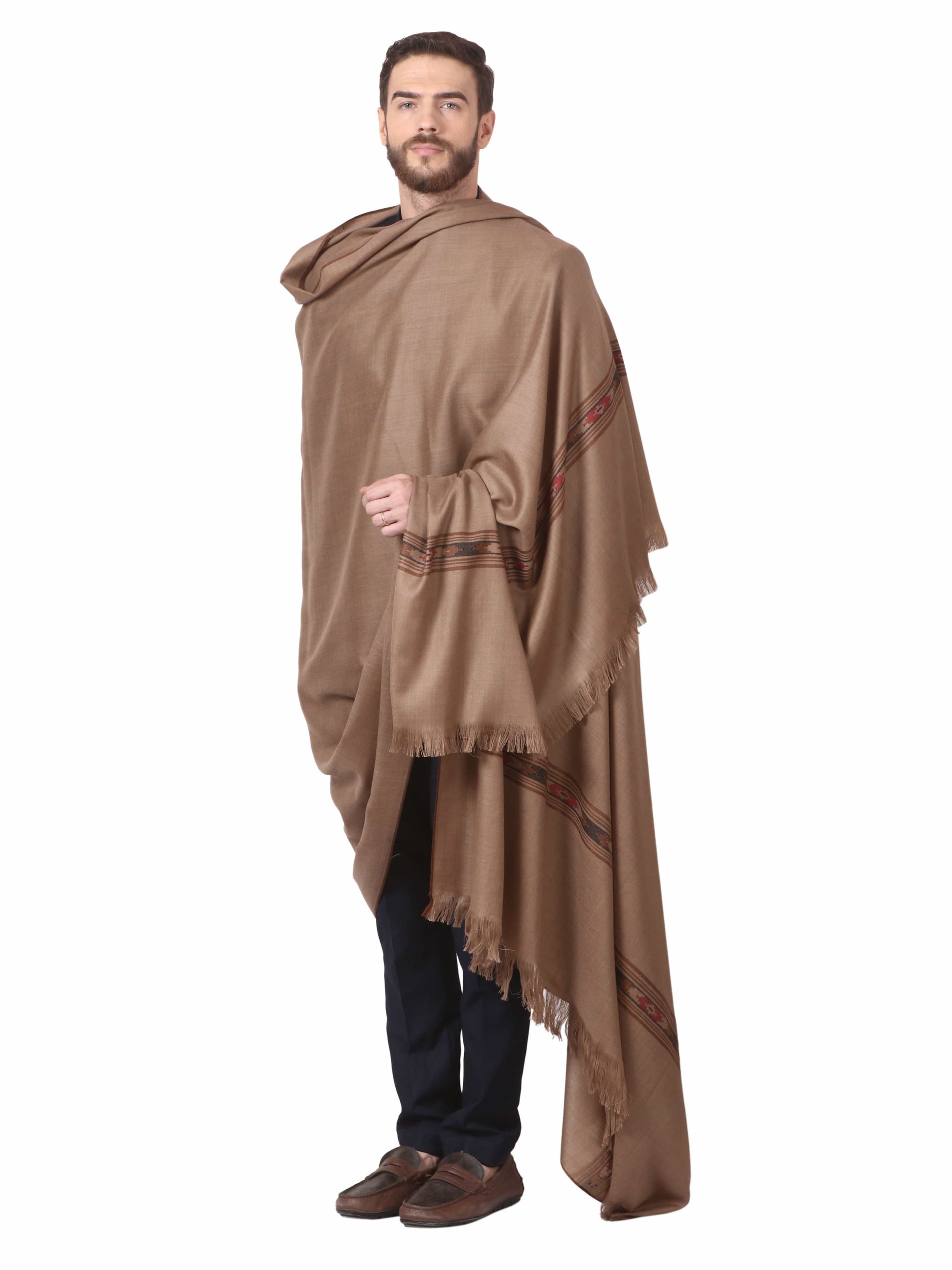 Pashtush India 127x254 Pashtush Woven Kullu Design Mens Shawl (lambs Wool)