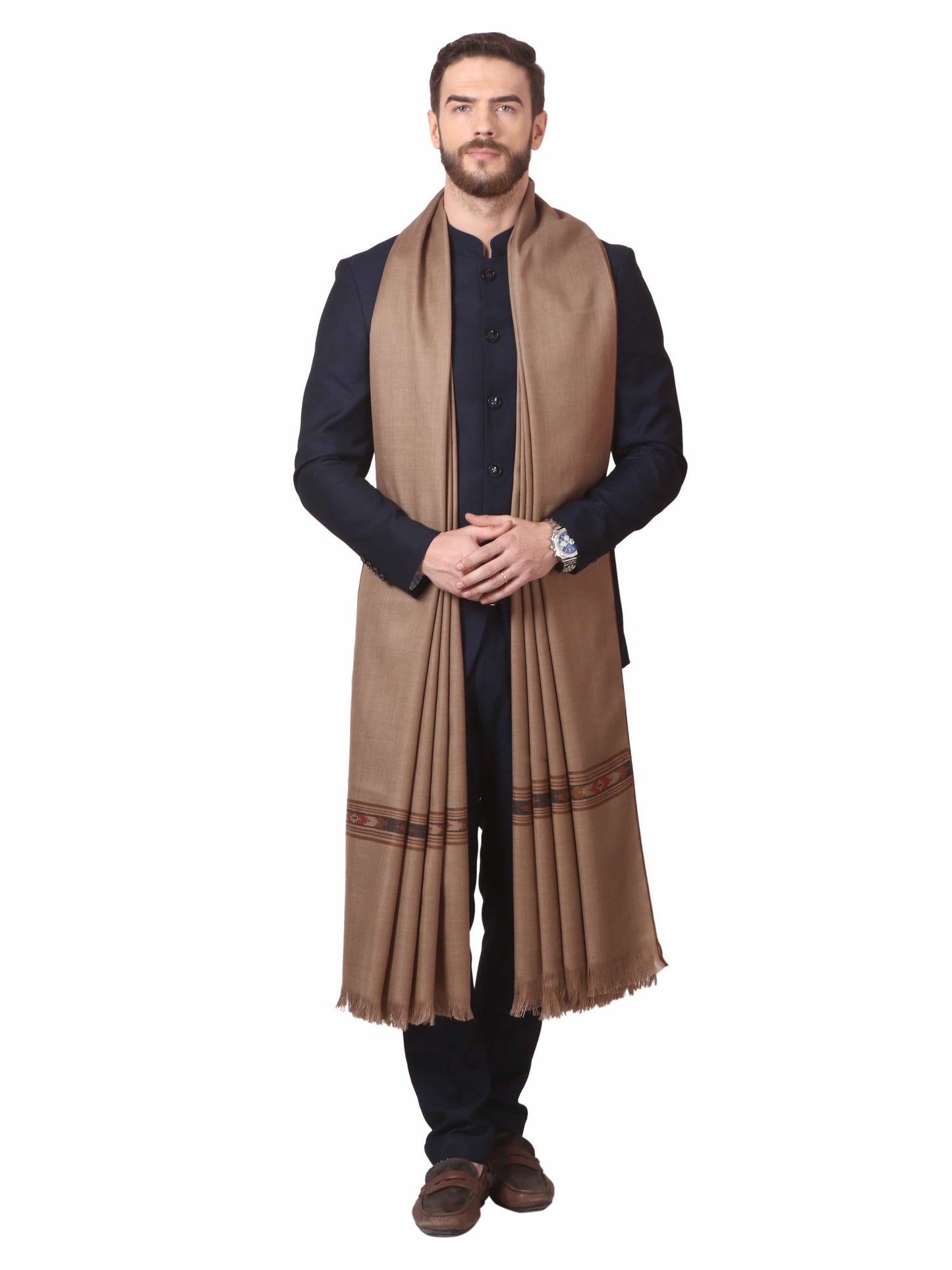 Pashtush India 100x200 Pashtush Woven Kullu Design Mens Shawl (lambs Wool)