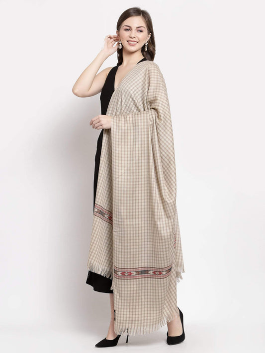 Pashtush India 127x254 Pashtush Woven Kullu Design Women's Full Size Shawl In Extra Fine Wool - Taupe