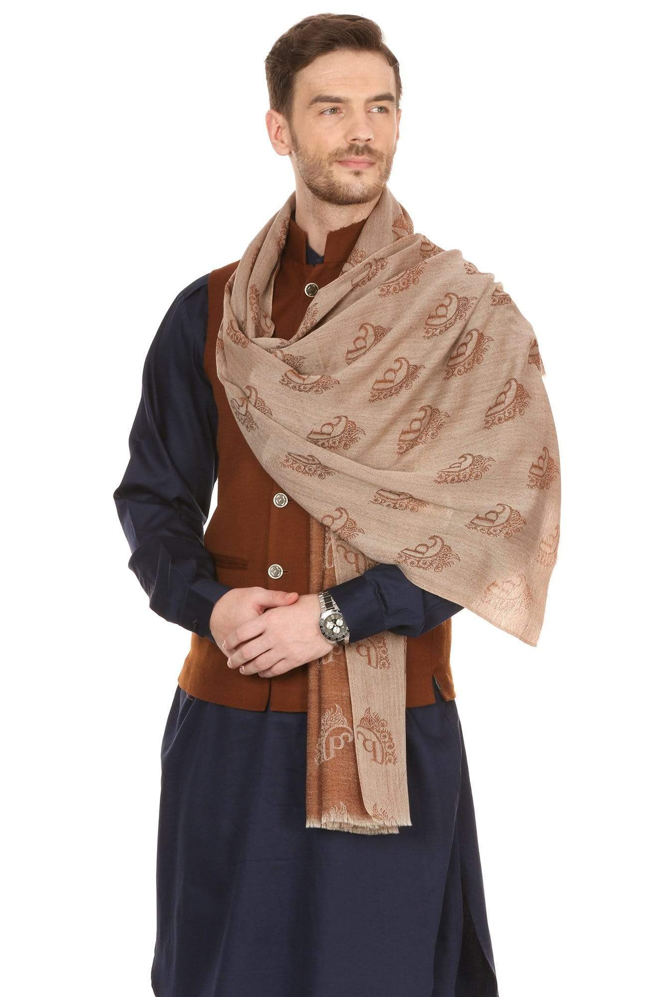 Pashtush India 70x200 Pashtush Woven Mens Pashmina Signature Mens Muffler, Warm Cashmere Feel
