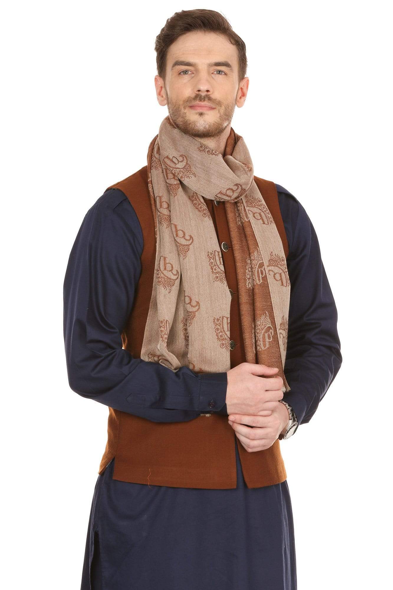 Pashtush India 70x200 Pashtush Woven Mens Pashmina Signature Mens Muffler, Warm Cashmere Feel