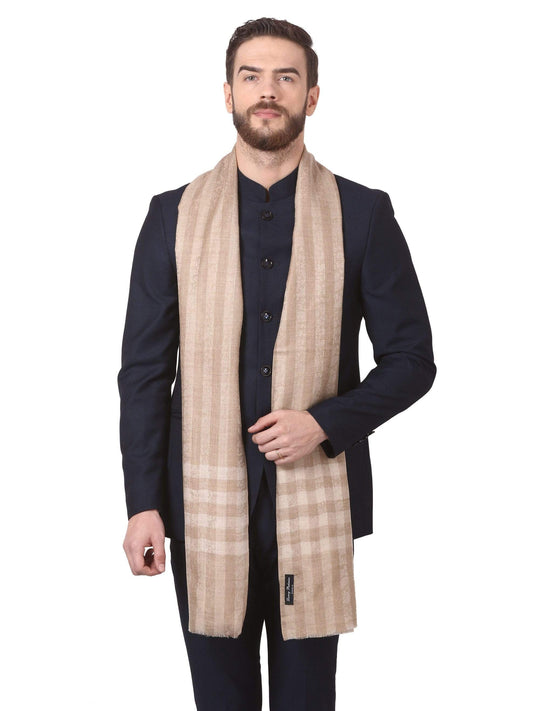 Pashtush India 70x200 Pashtush Woven Mens Pashmina Stole, Check-Stipe Design, (Beige)