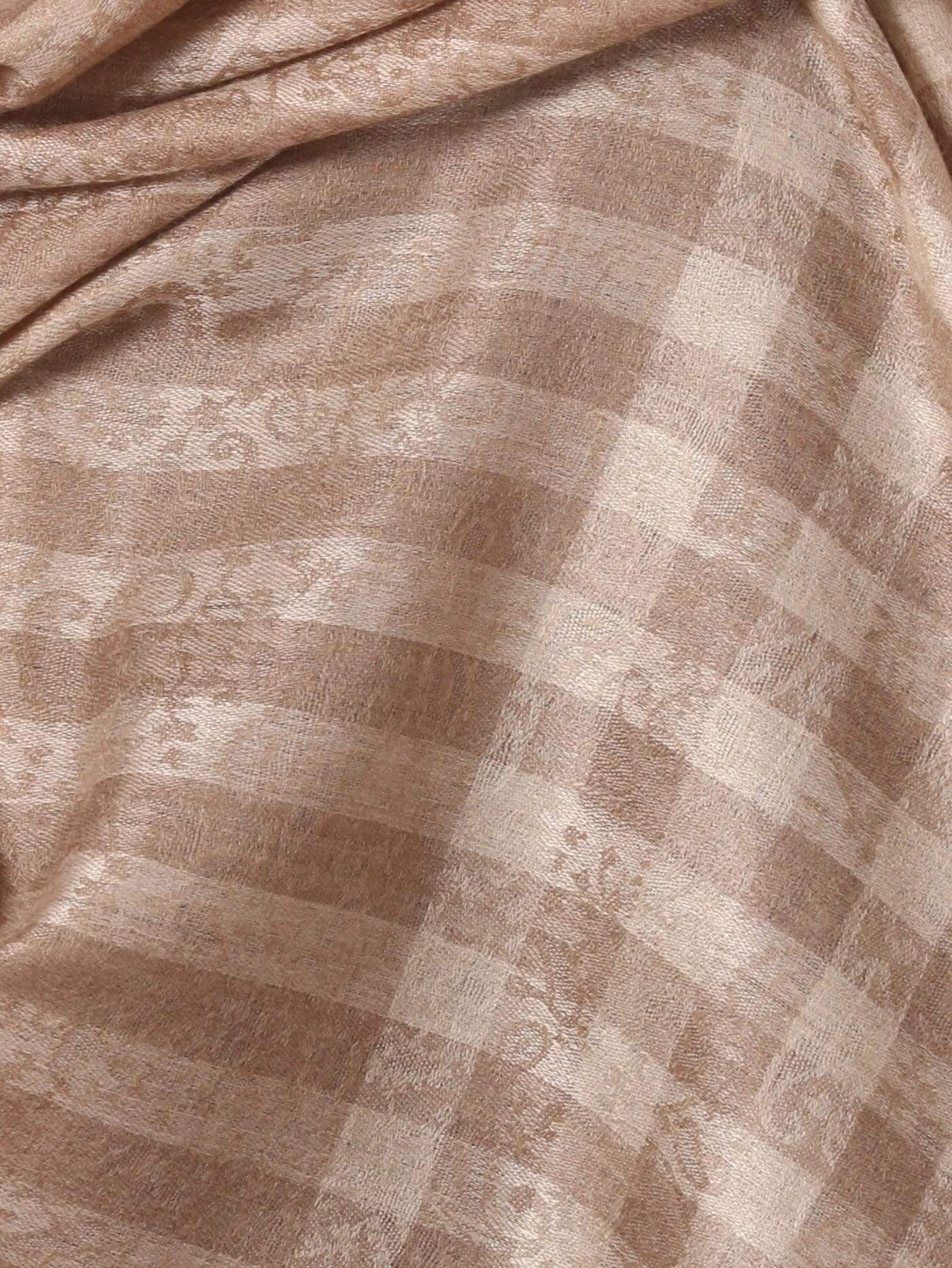 Pashtush India 70x200 Pashtush Woven Mens Pashmina Stole, Check-Stipe Design, Taupe