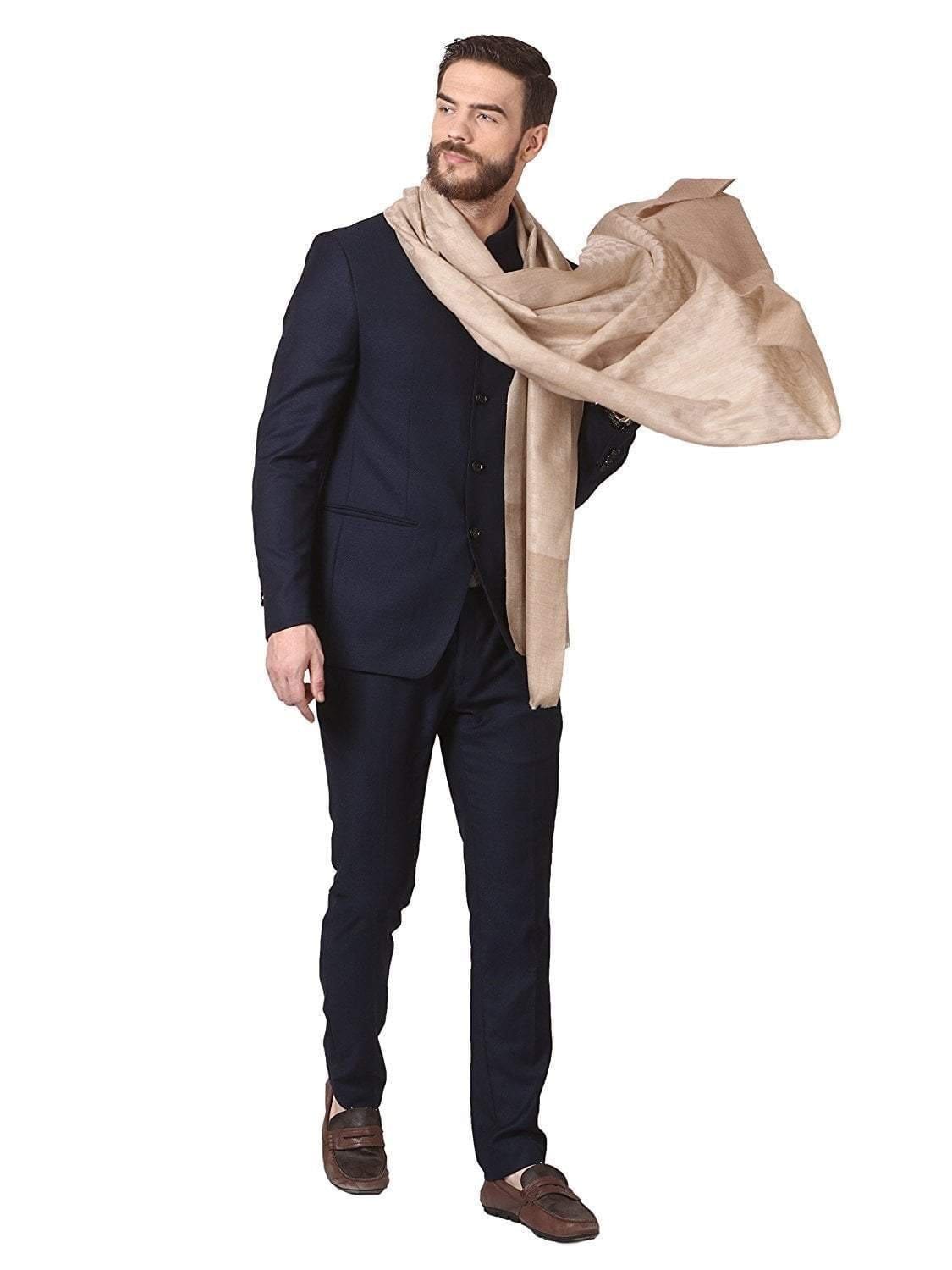 Pashtush India 70x200 Pashtush Woven Mens Pashmina Stole, checks Mens Muffler, Warm Cashmere Feel