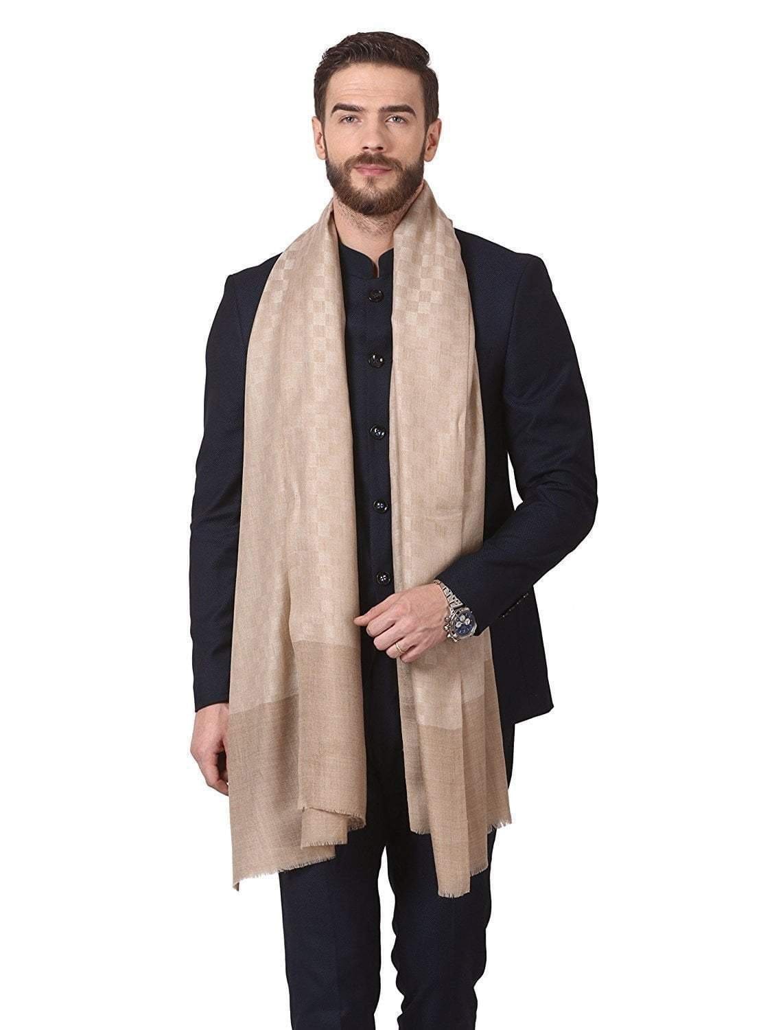 Pashtush India 70x200 Pashtush Woven Mens Pashmina Stole, checks Mens Muffler, Warm Cashmere Feel