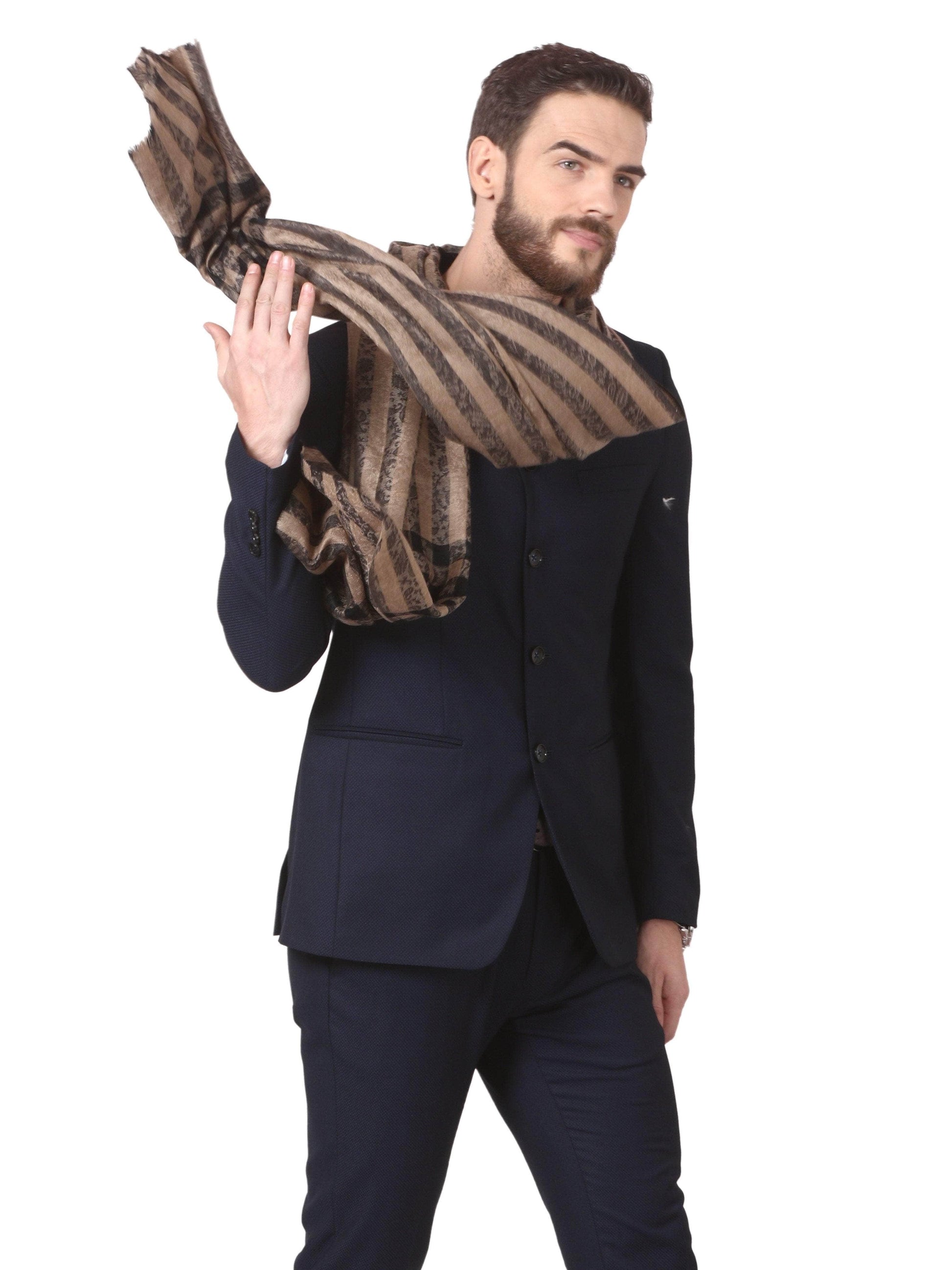 Pashtush India 70x200 Pashtush Woven Mens Stole, Check-Stipe Design, Mens Muffler, Warm Cashmere Feel (Black)