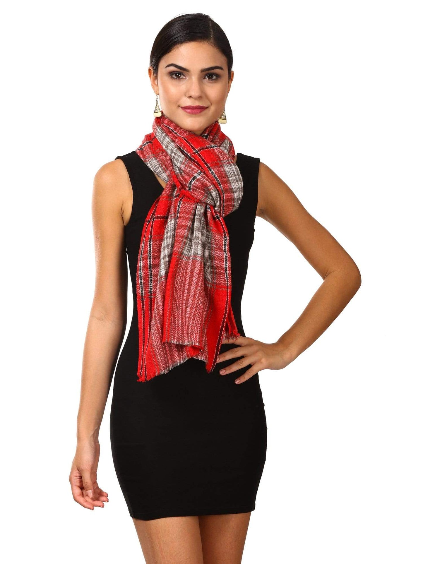 Pashtush Shawl Store Stole Pashutsh Cashmere Wool Blended Plaid Muffler - Red and Beige Plaid