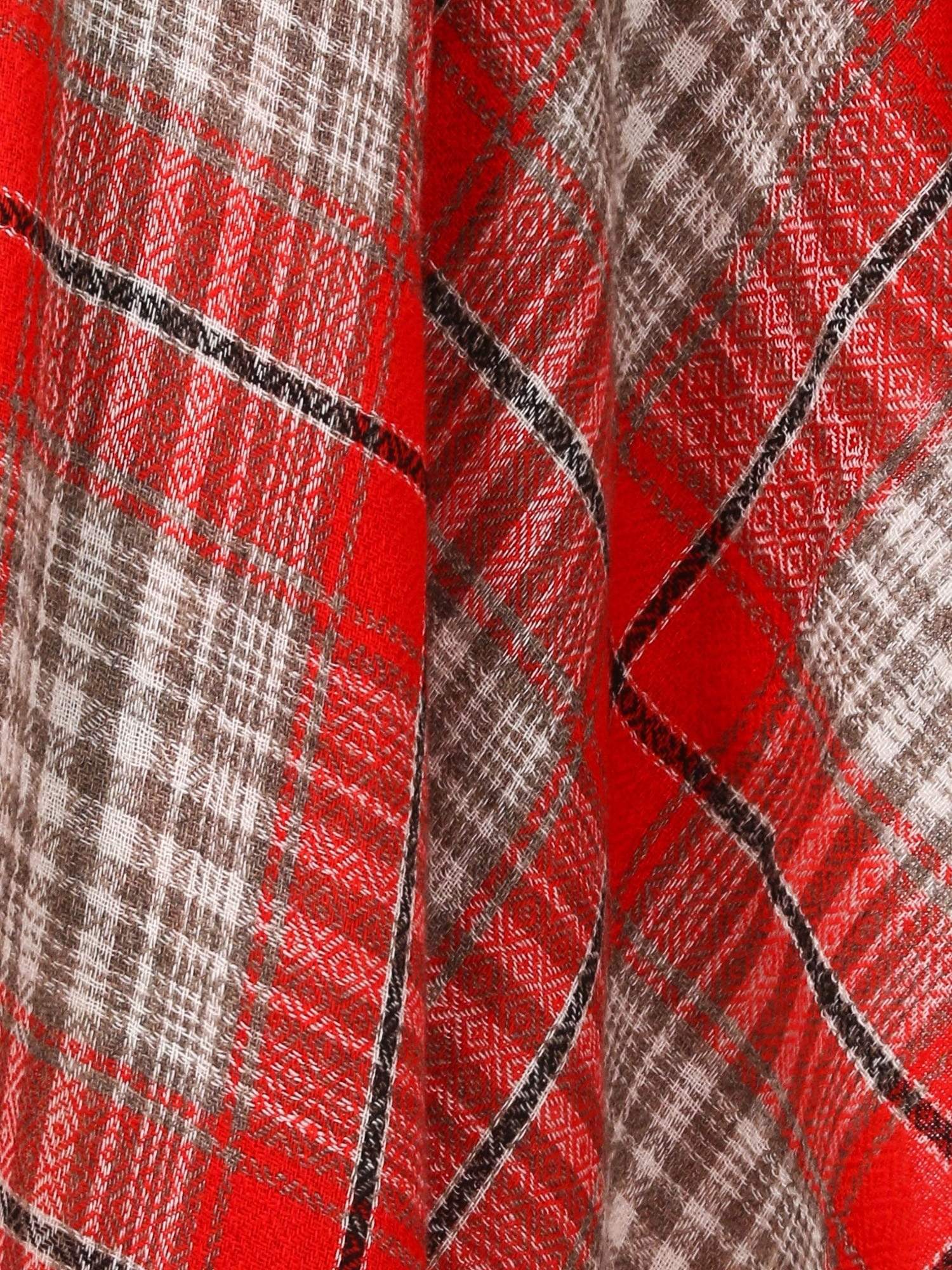 Pashtush Shawl Store Stole Pashutsh Cashmere Wool Blended Plaid Muffler - Red and Beige Plaid