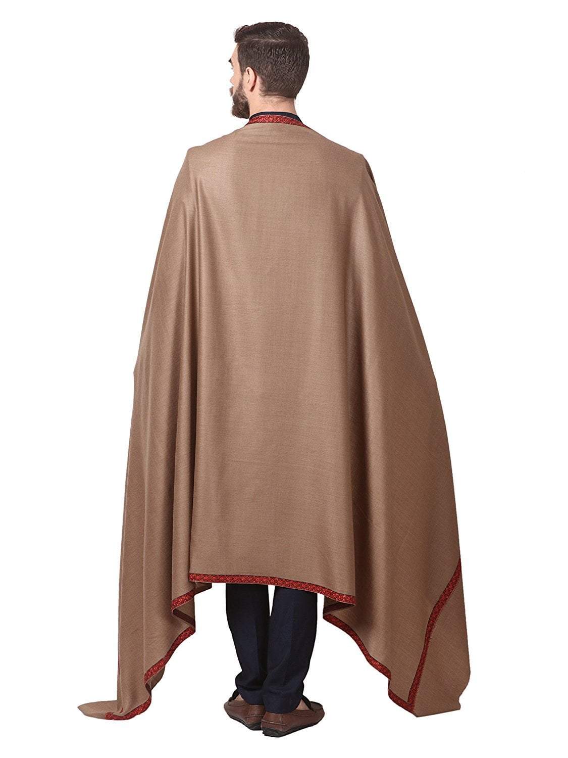 Pashtush India 127x254 Pashutsh Mens Shawl, Kashmiri Embroidery Haashia Dushala, Taupe