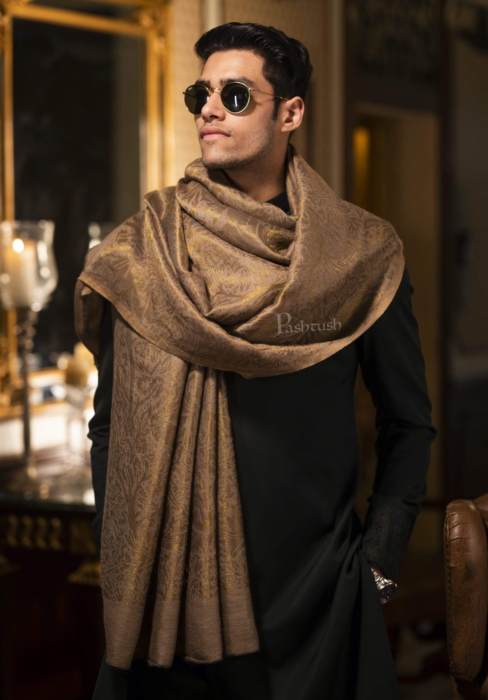 Pashtush India 70x200 Pashutsh Mens Twilight Collection, Jacquard Stole, With Metallic Thread Weave, Fine Wool