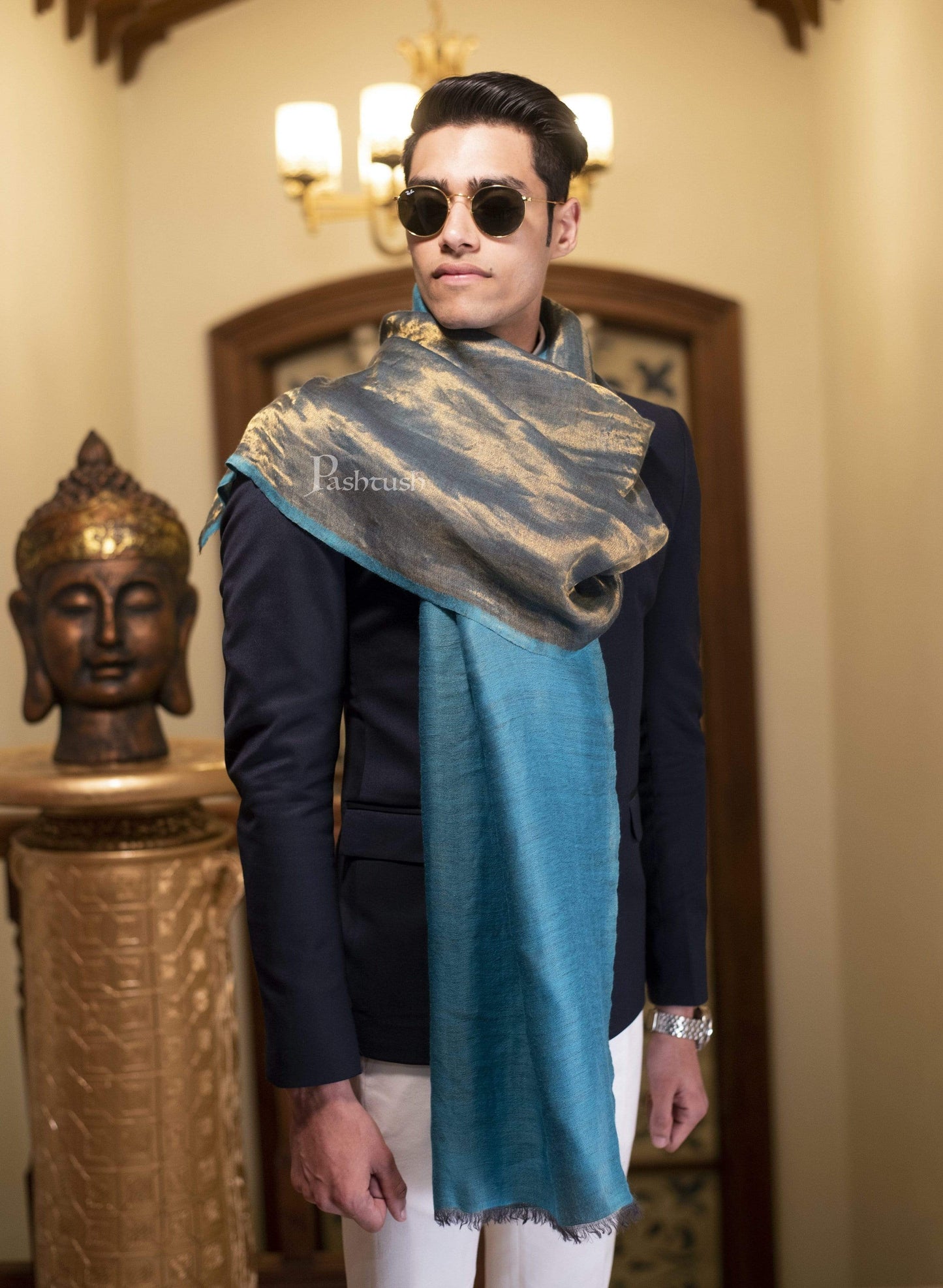 Pashtush India 70x200 Pashutsh Mens Twilight Collection, Reversible With Metallic Thread Weave, Fine Wool