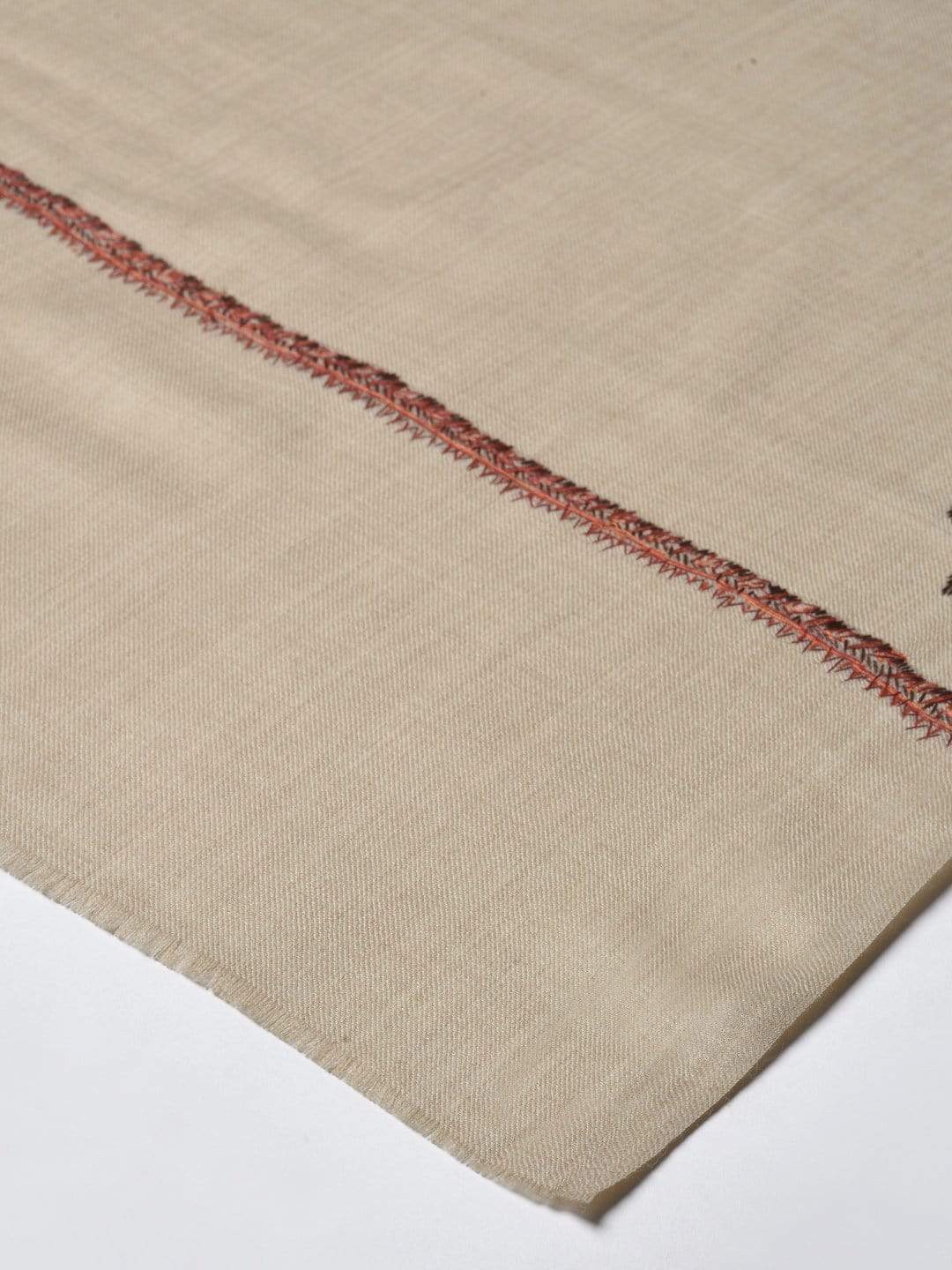 Pashtush India 100x200 Pashutsh Women 100% Hand Embroidery Woollen Shawl, Beige