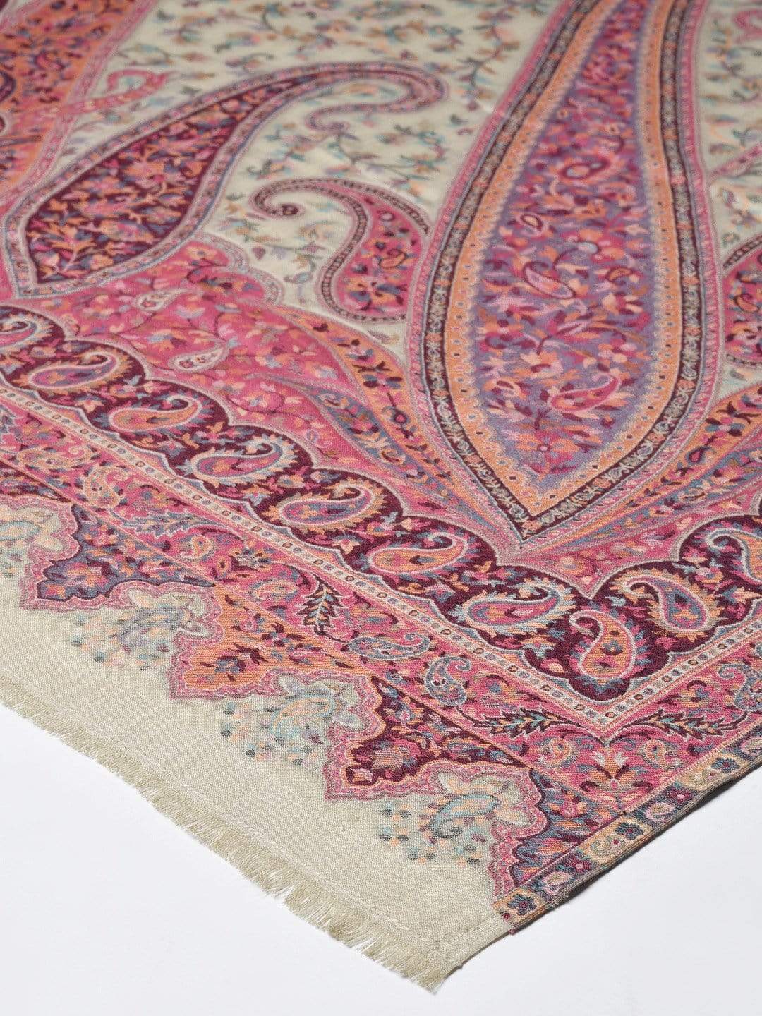 Pashtush India 100x200 Pashutsh Women Cream-Coloured  Pink Woven Design Designer Shawl
