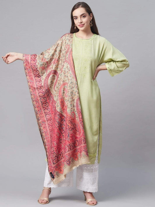 Pashtush India 100x200 Pashutsh Women Cream-Coloured  Pink Woven Design Designer Shawl