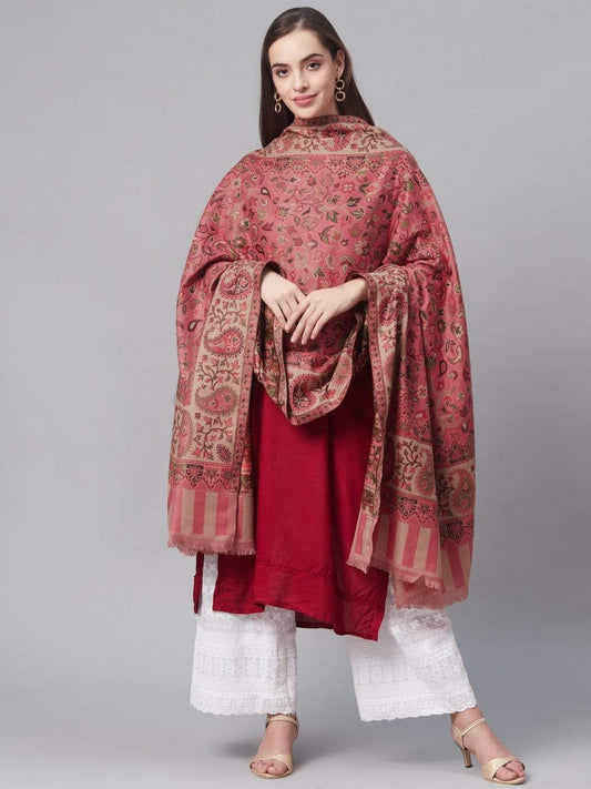 Pashtush India 100x200 Pashutsh Women Dusty Pink Beige Ethnic Motifs Woven Design Designer Shawl