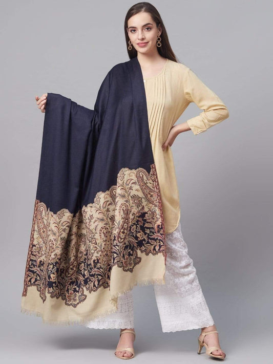 Pashtush India 100x200 Pashutsh Women Navy Blue Woven Design Detail Designer Shawl