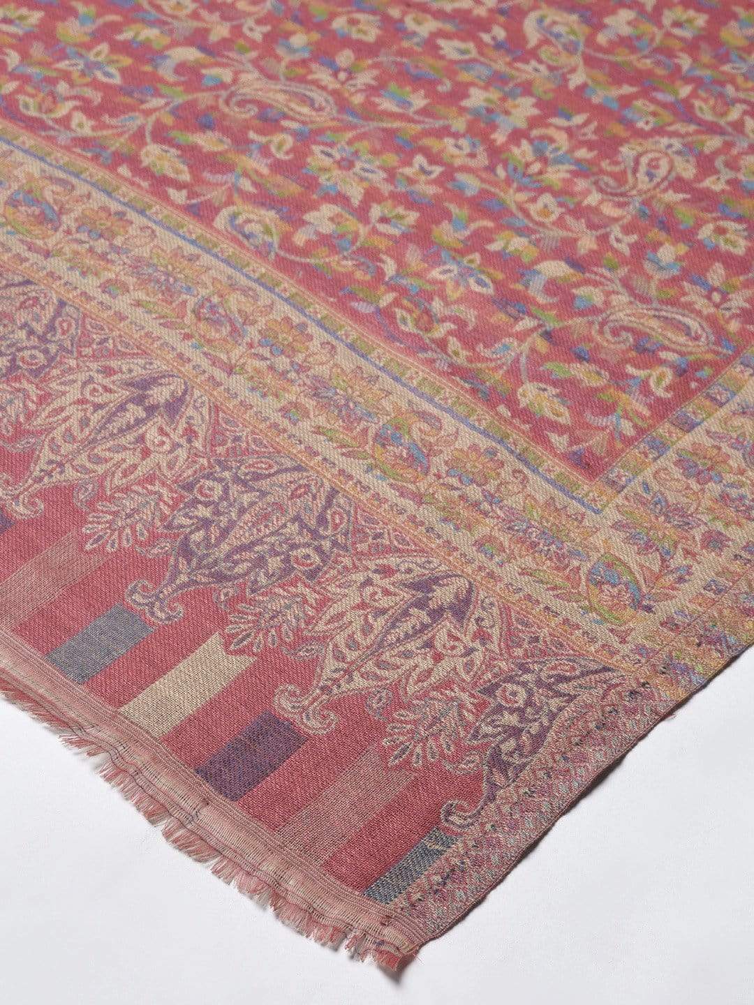 Pashtush India 100x200 Pashutsh Womens Faux Pashmina Pink and Beige Jamawar Shawl