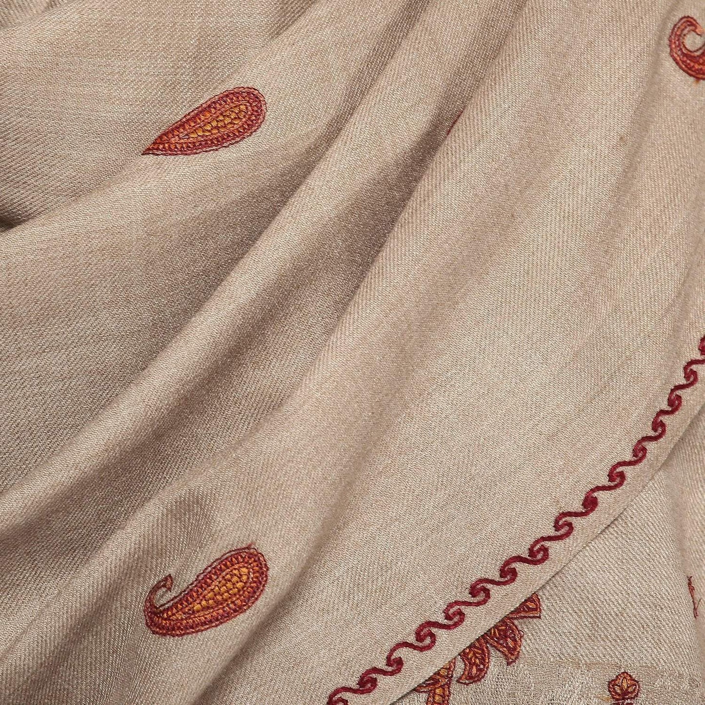 Pashtush India Stole Pashutsh Womens Fine Wool Kashmiri Embroidery Stole, Taupe