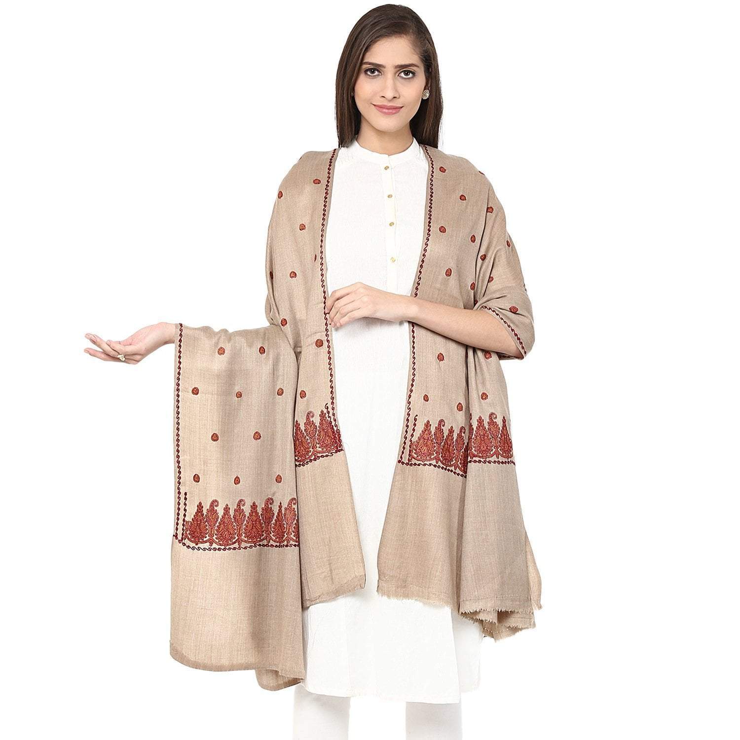 Pashtush India Shawl Pashutsh Womens Palla Booti Kashmiri Embroidery Shawl - Sahara