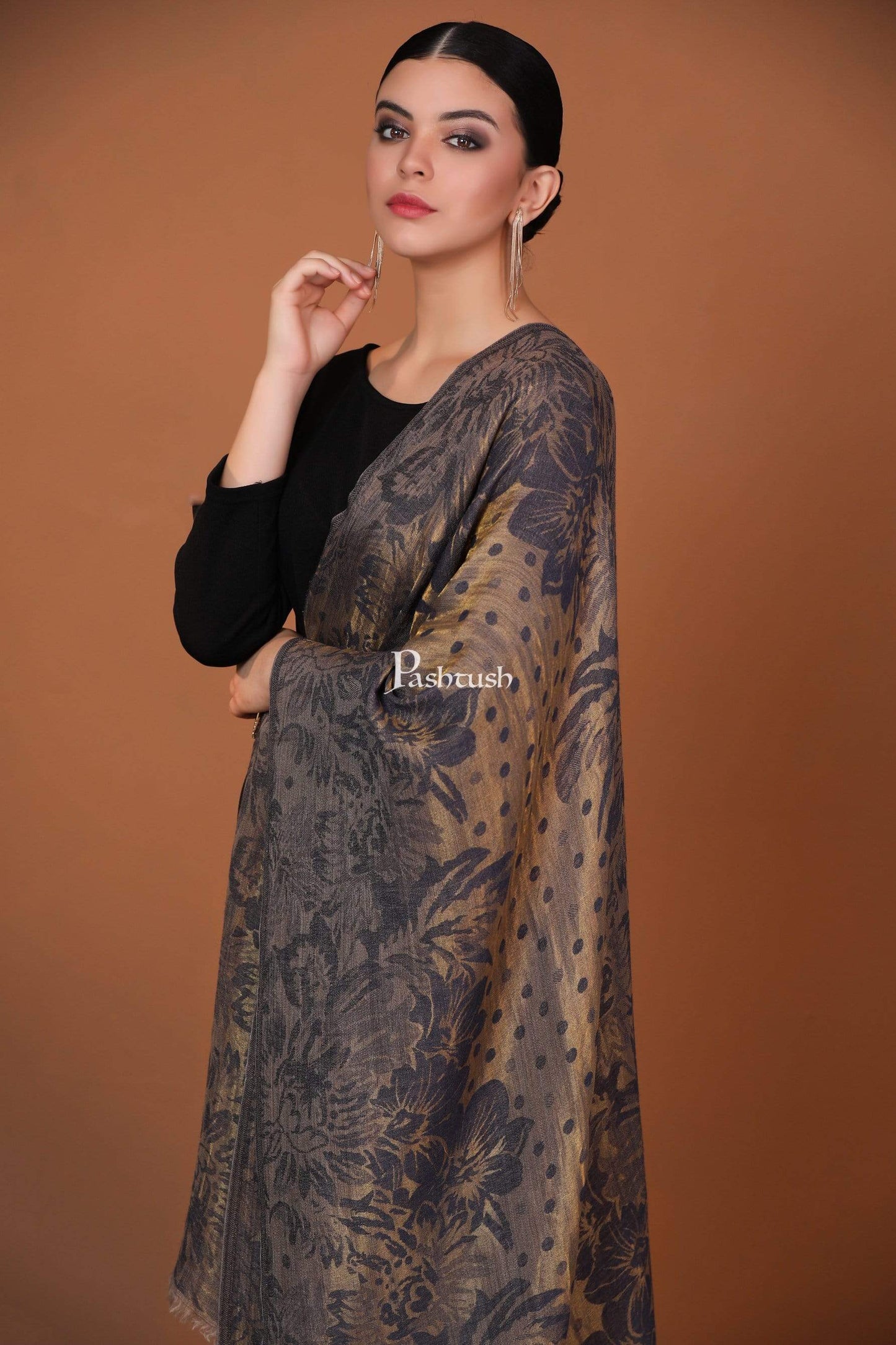 Pashtush Shawl Store Stole Pashutsh Womens Twilight Striped Scarf, With Shimmery Zari Thread Weave