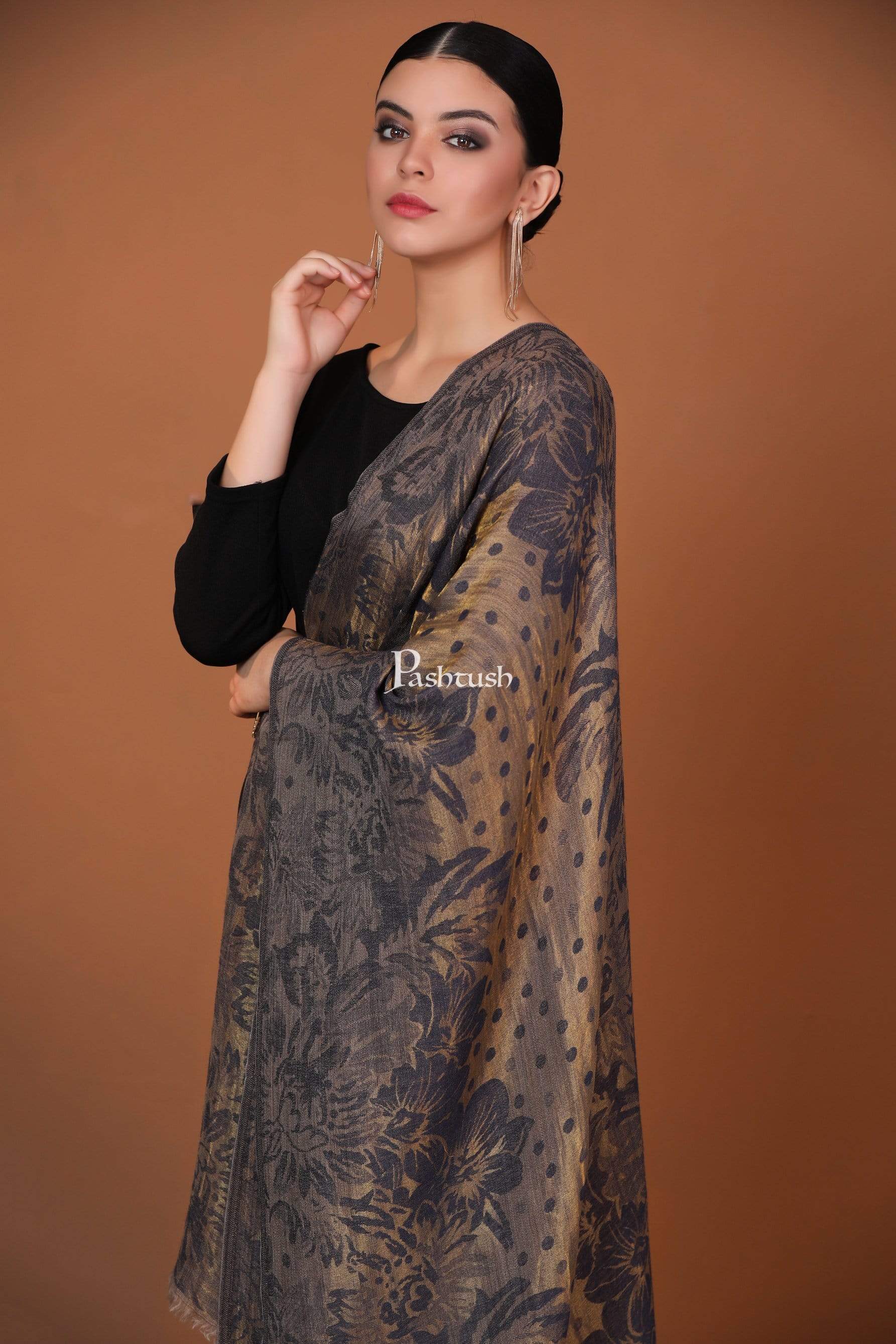 Pashtush Shawl Store Stole Pashutsh Womens Twilight Striped Scarf, With Shimmery Zari Thread Weave