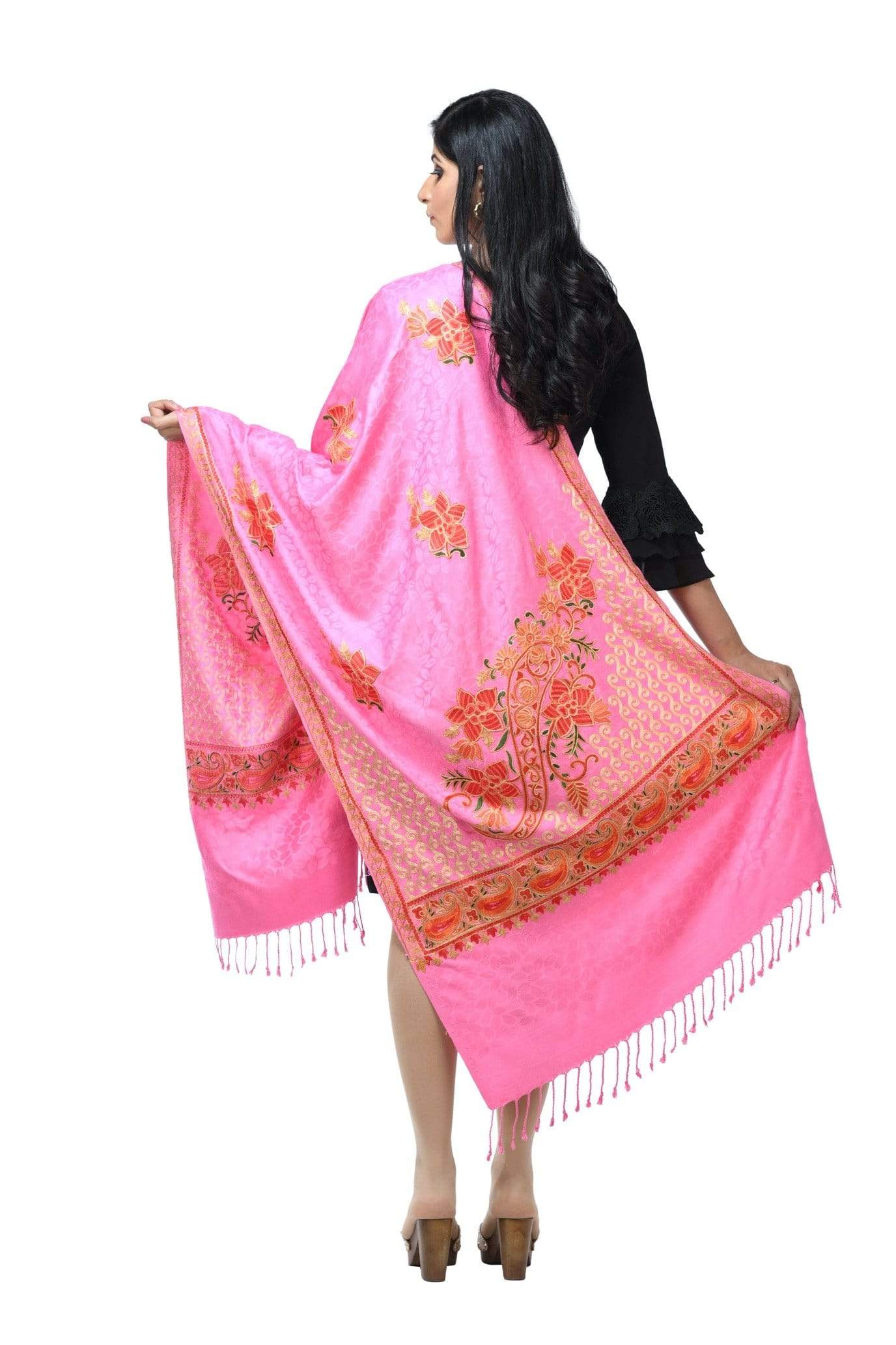 Pashwool 70x200 Pashwool, Womens Kashmiri Aari Embroidery Stole, Soft Bamboo