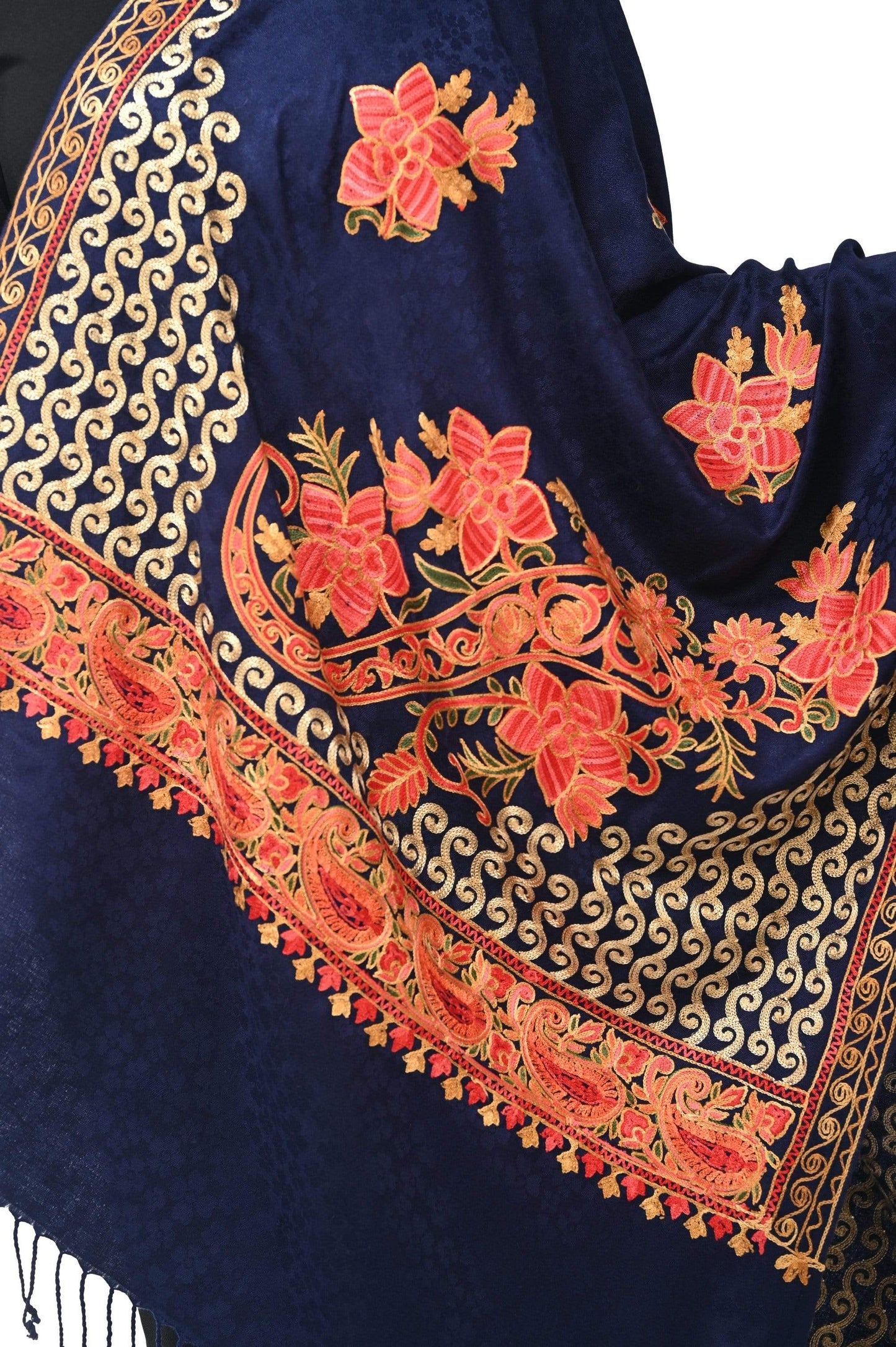 Pashwool 70x200 Pashwool, Womens Kashmiri Aari Embroidery Stole, Soft Bamboo