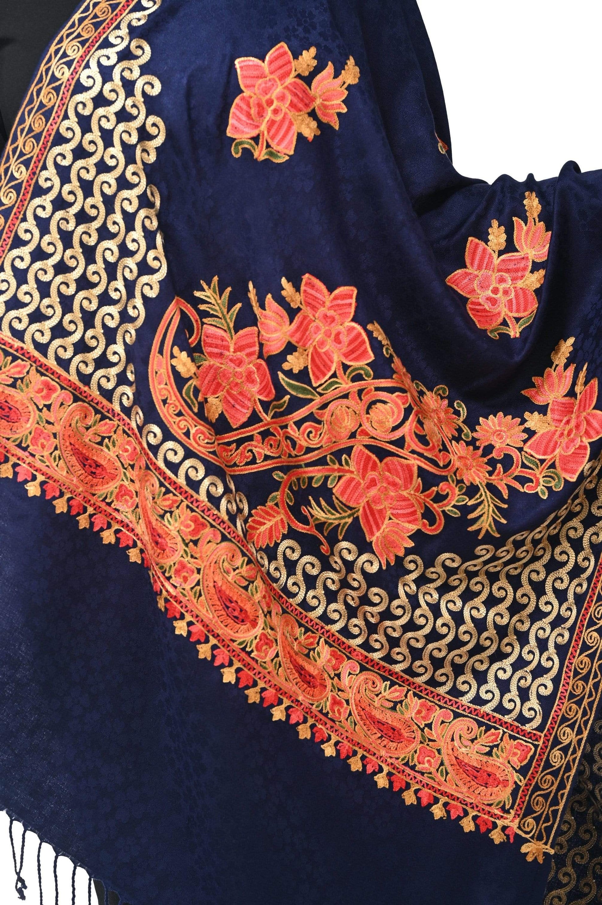 Pashwool 70x200 Pashwool, Womens Kashmiri Aari Embroidery Stole, Soft Bamboo