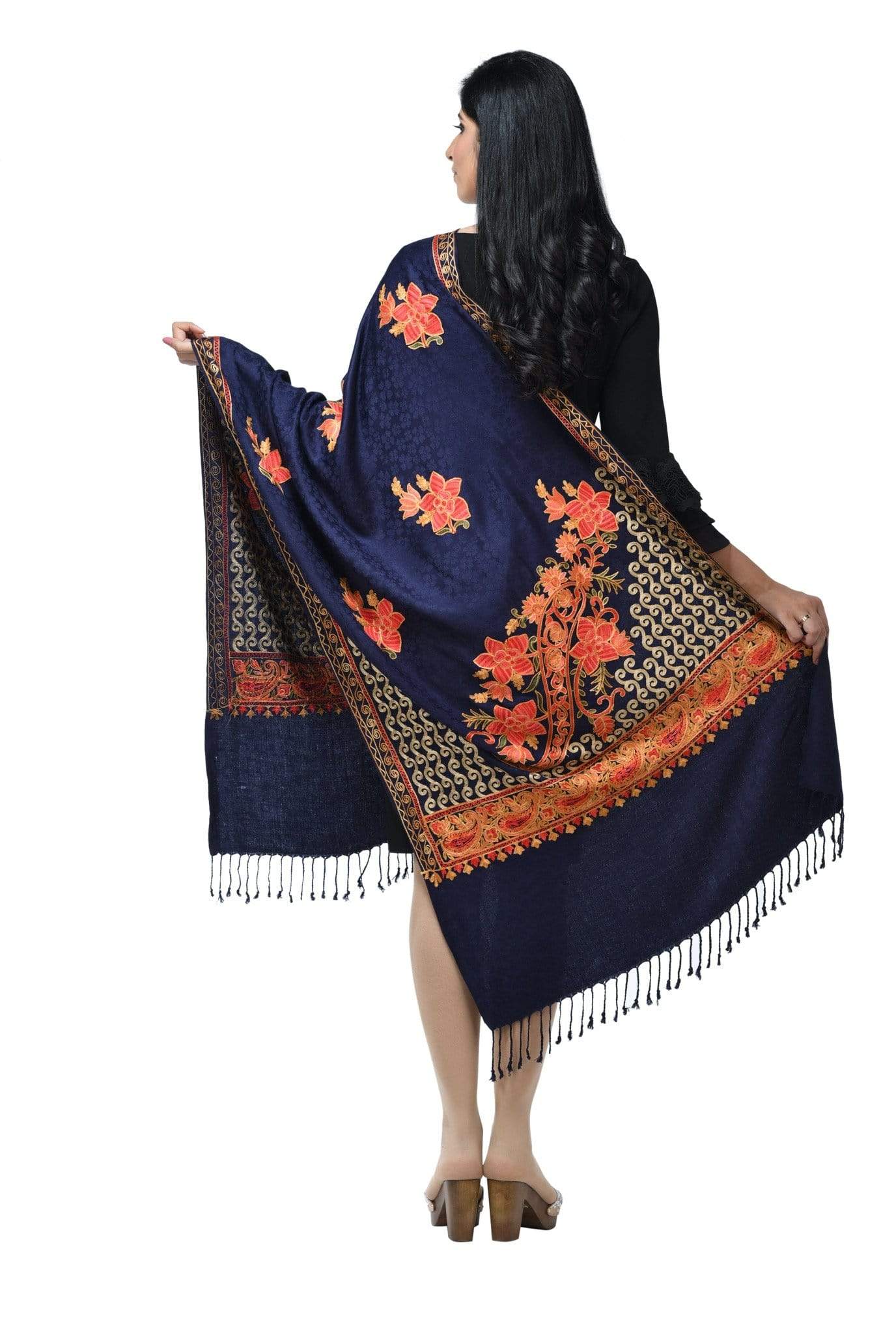 Pashwool 70x200 Pashwool, Womens Kashmiri Aari Embroidery Stole, Soft Bamboo