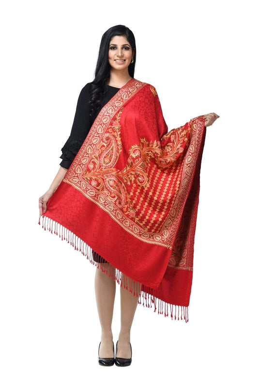 Pashwool 70x200 Pashwool, Womens Kashmiri Aari Embroidery Stole, Soft Bamboo