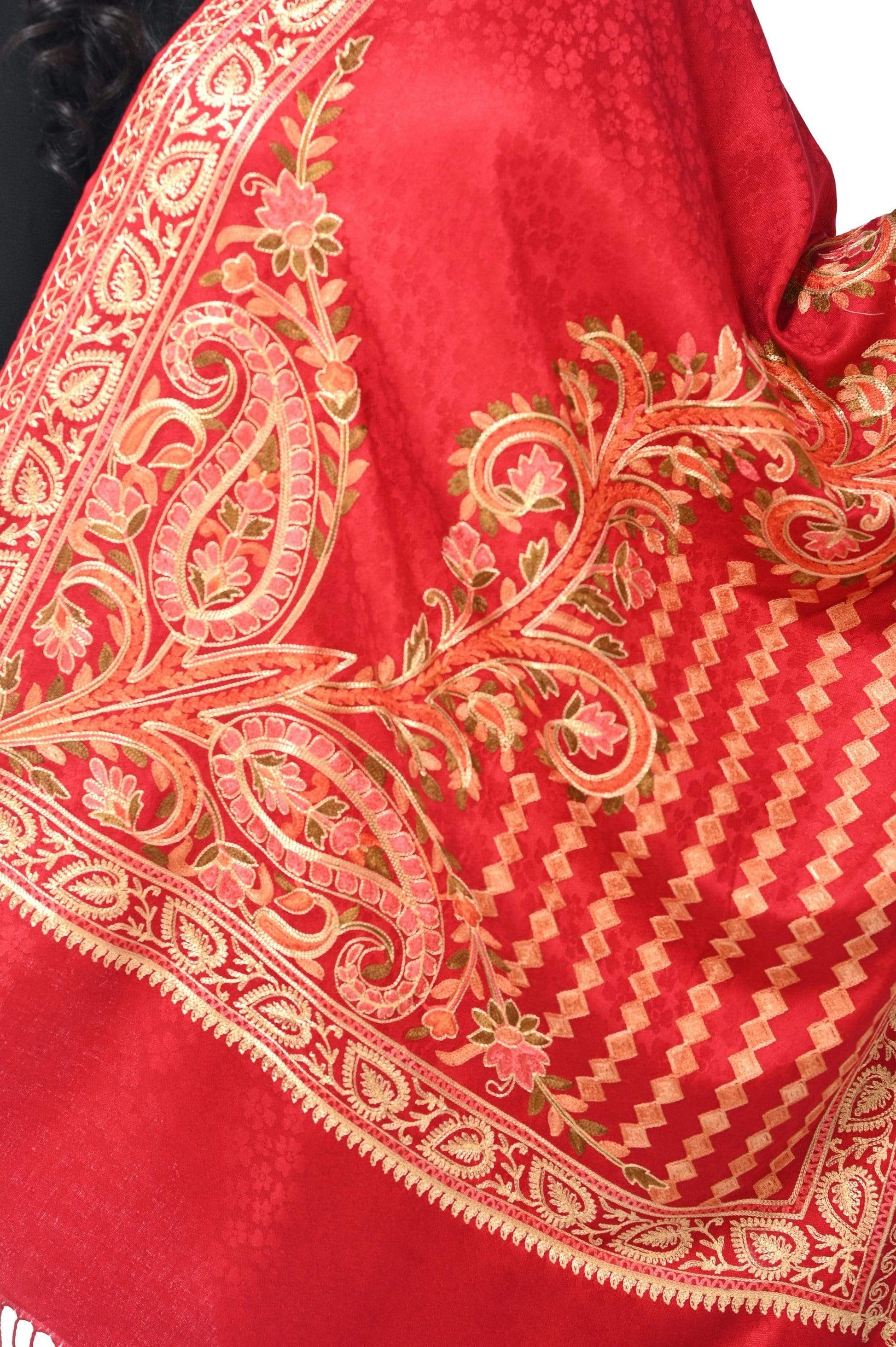 Pashwool 70x200 Pashwool, Womens Kashmiri Aari Embroidery Stole, Soft Bamboo
