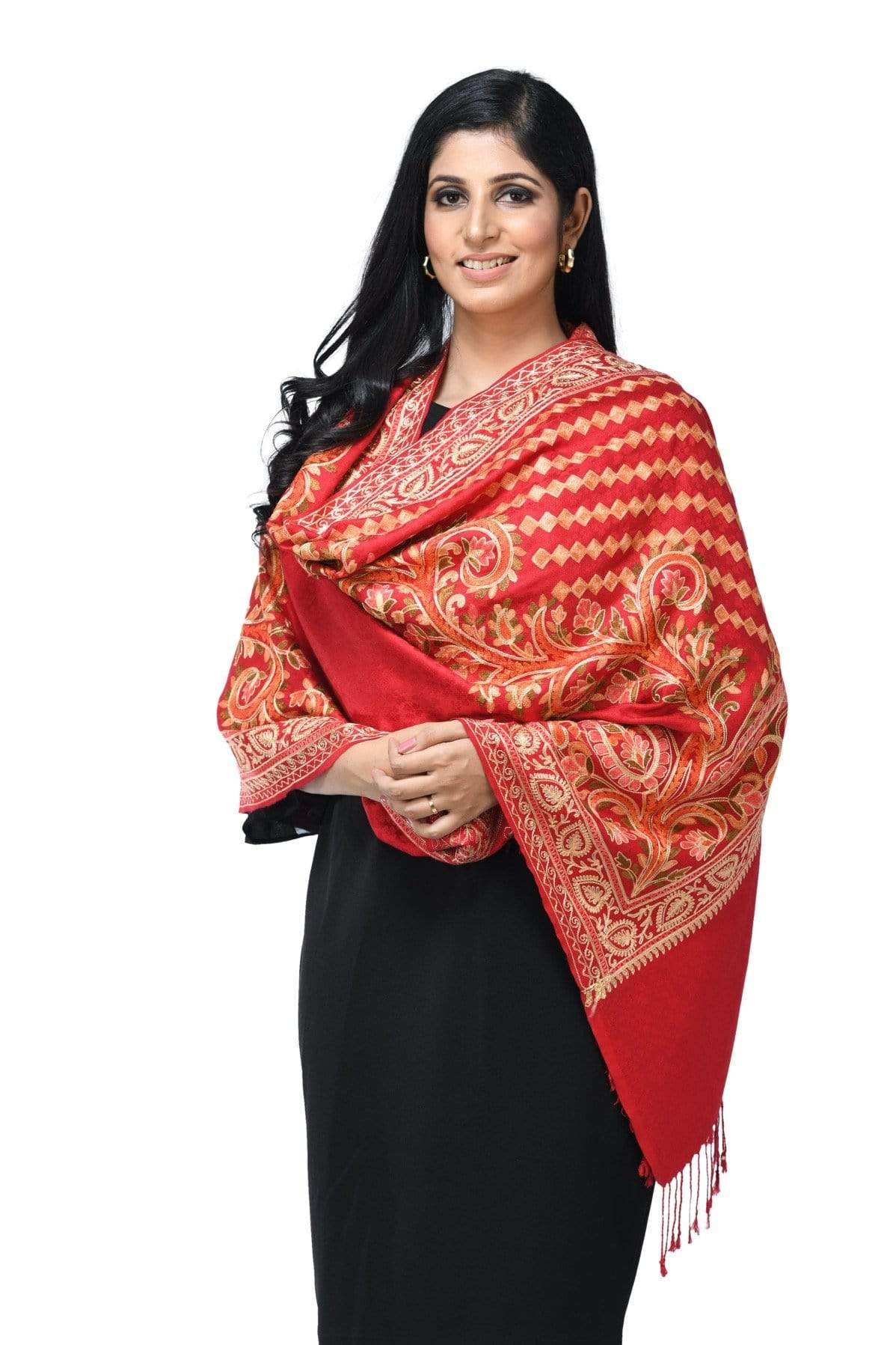 Pashwool 70x200 Pashwool, Womens Kashmiri Aari Embroidery Stole, Soft Bamboo