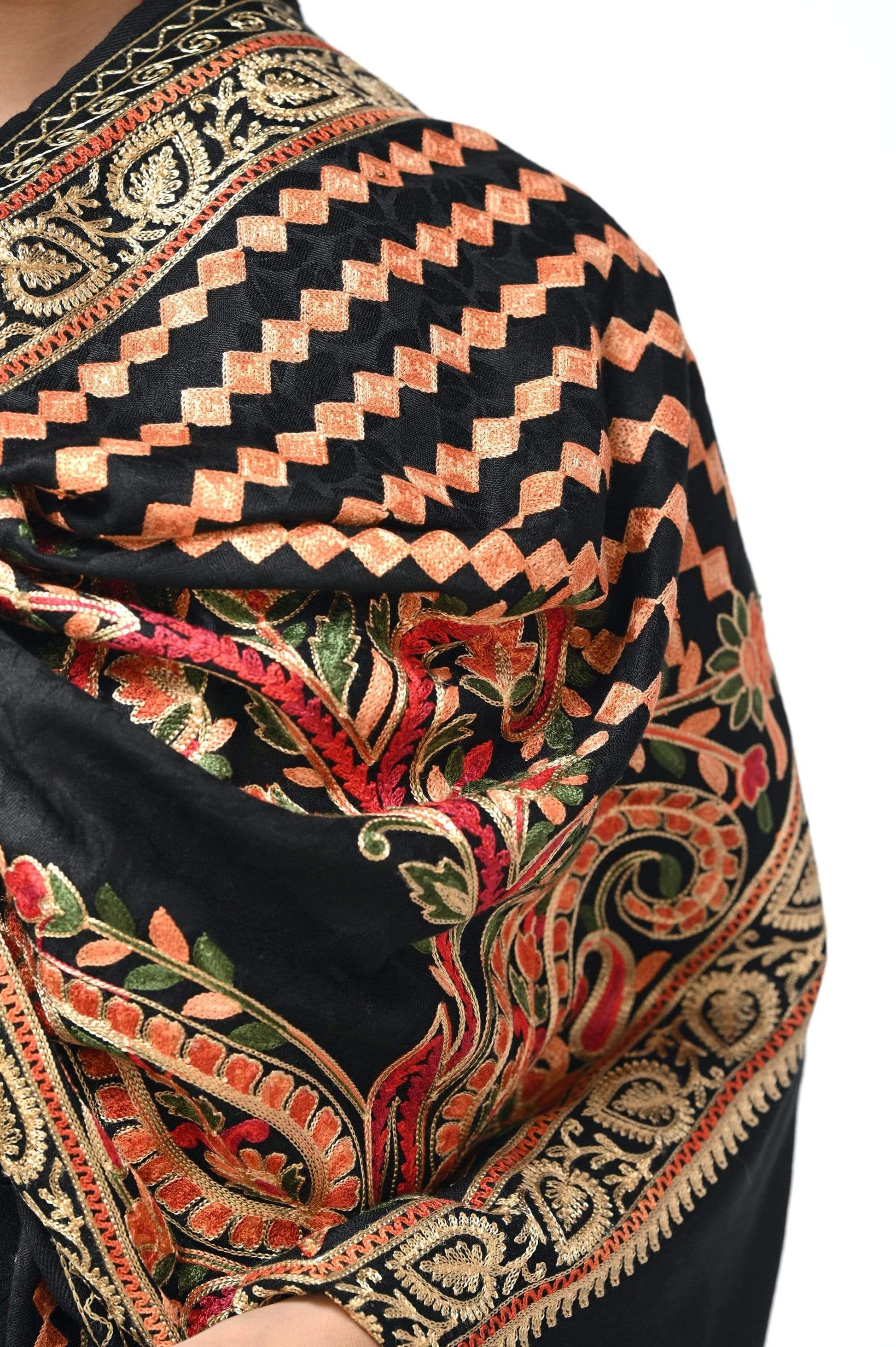 Pashwool 70x200 Pashwool, Womens Kashmiri Aari Embroidery Stole, Soft Bamboo