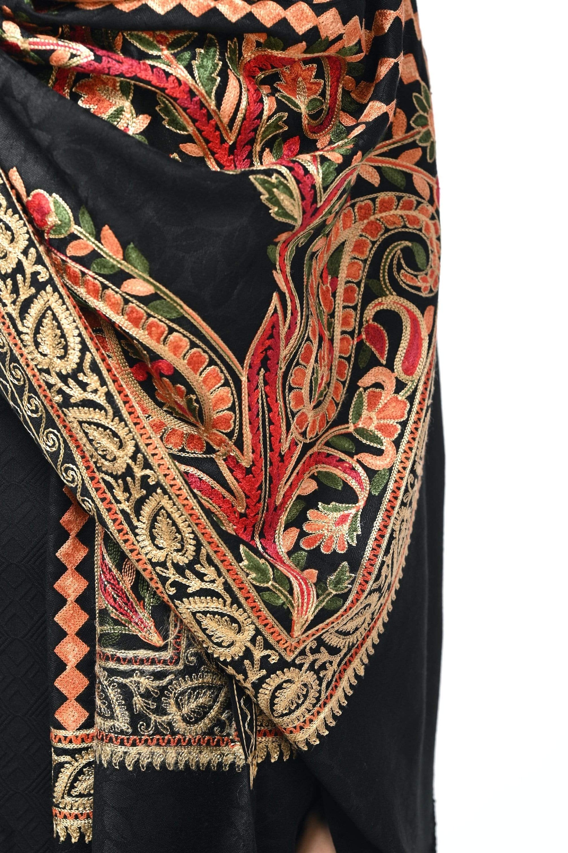 Pashwool 70x200 Pashwool, Womens Kashmiri Aari Embroidery Stole, Soft Bamboo