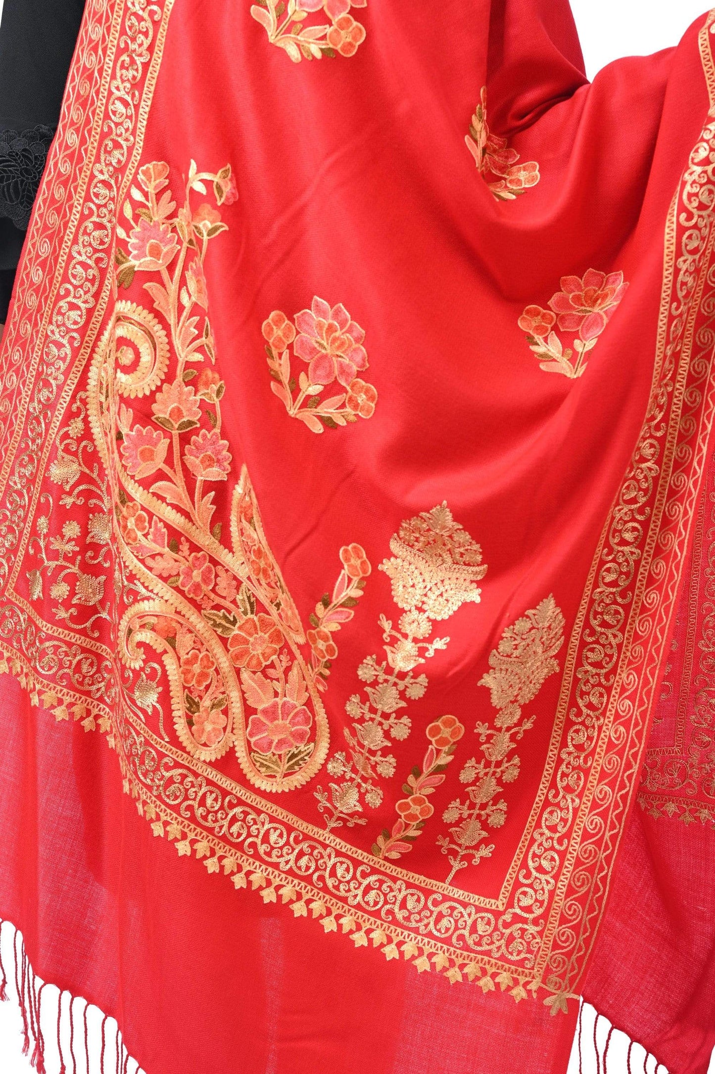 Pashwool 70x200 Pashwool, Womens Kashmiri Aari Embroidery Stole, Soft Bamboo