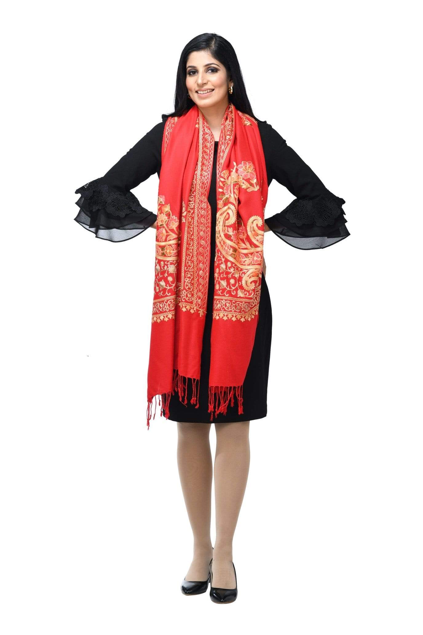 Pashwool 70x200 Pashwool, Womens Kashmiri Aari Embroidery Stole, Soft Bamboo