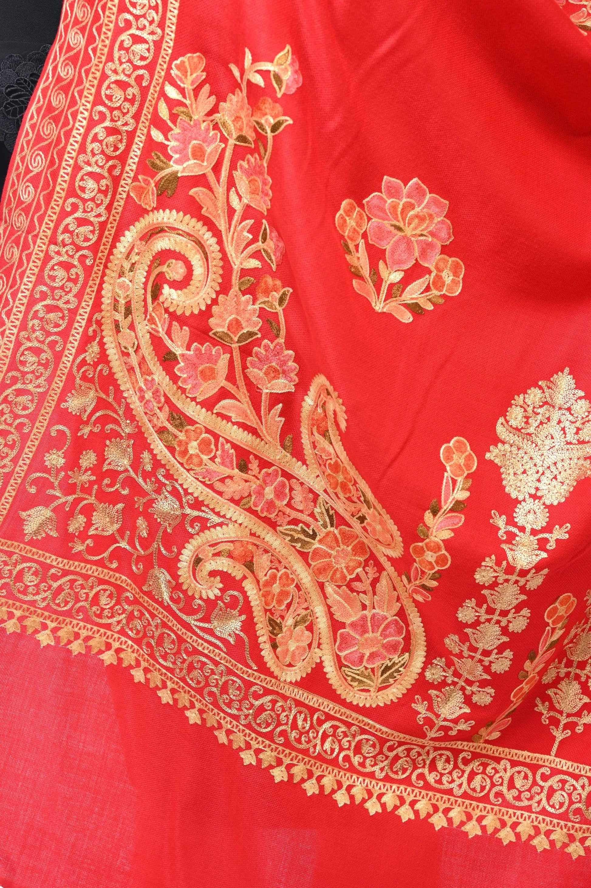 Pashwool 70x200 Pashwool, Womens Kashmiri Aari Embroidery Stole, Soft Bamboo