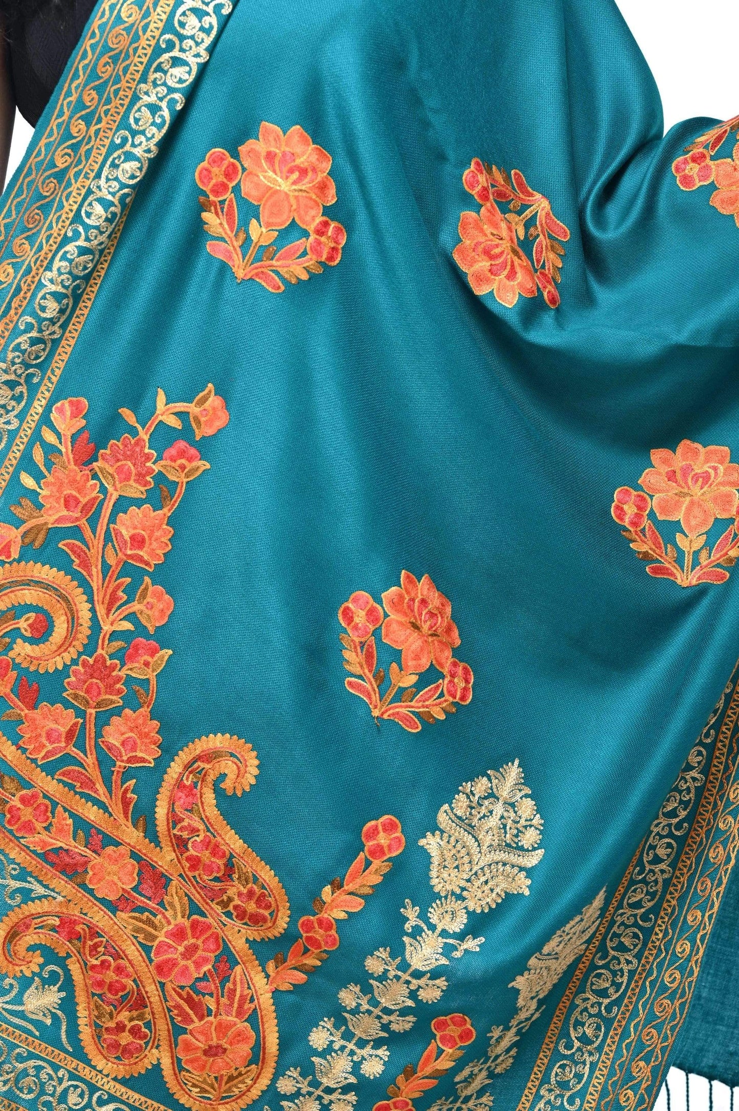 Pashwool 70x200 Pashwool, Womens Kashmiri Aari Embroidery Stole, Soft Bamboo